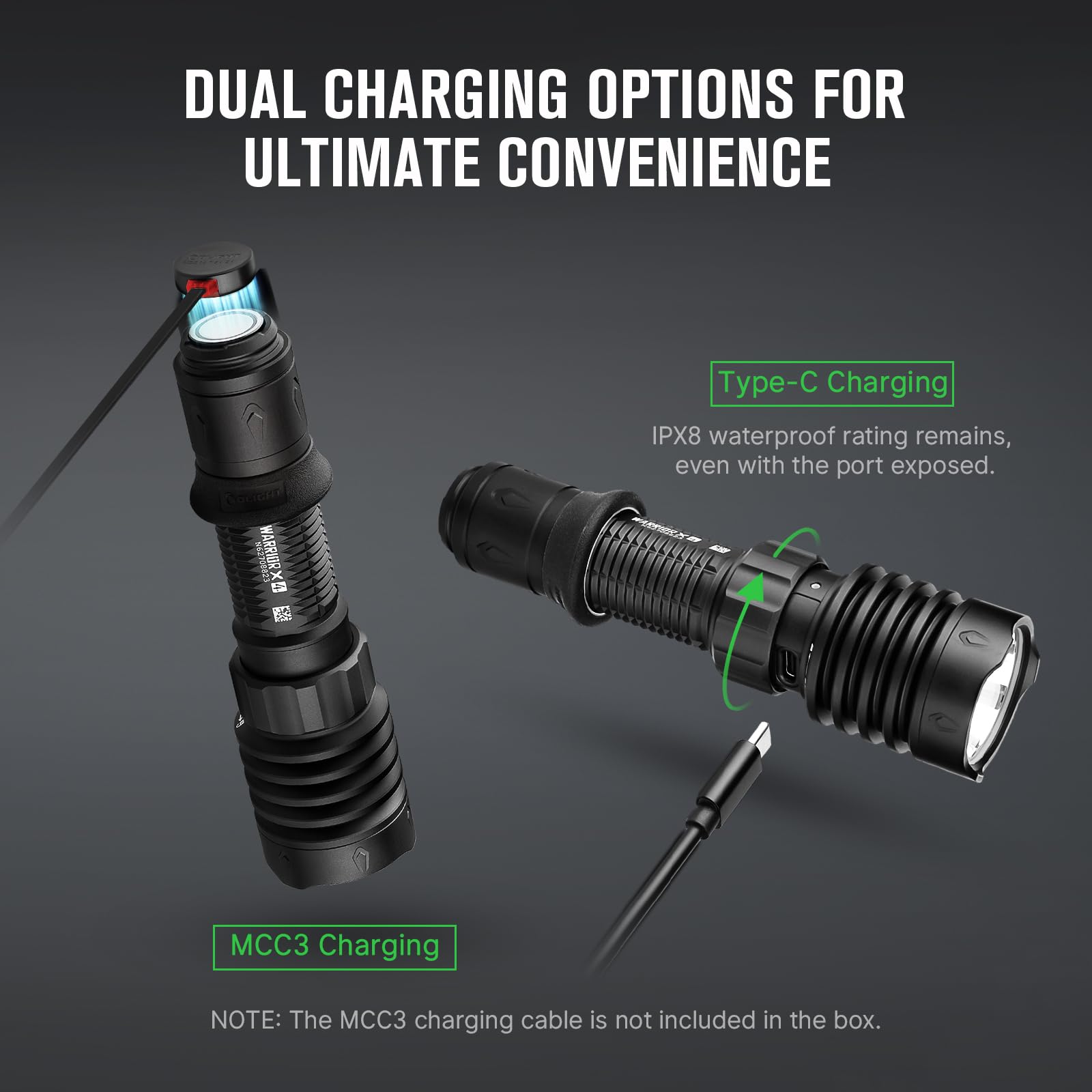 OLIGHT Warrior X 4 Tactical Flashlight 2600 Lumens USB-C Charging Black WARRIORX4-BK-300000