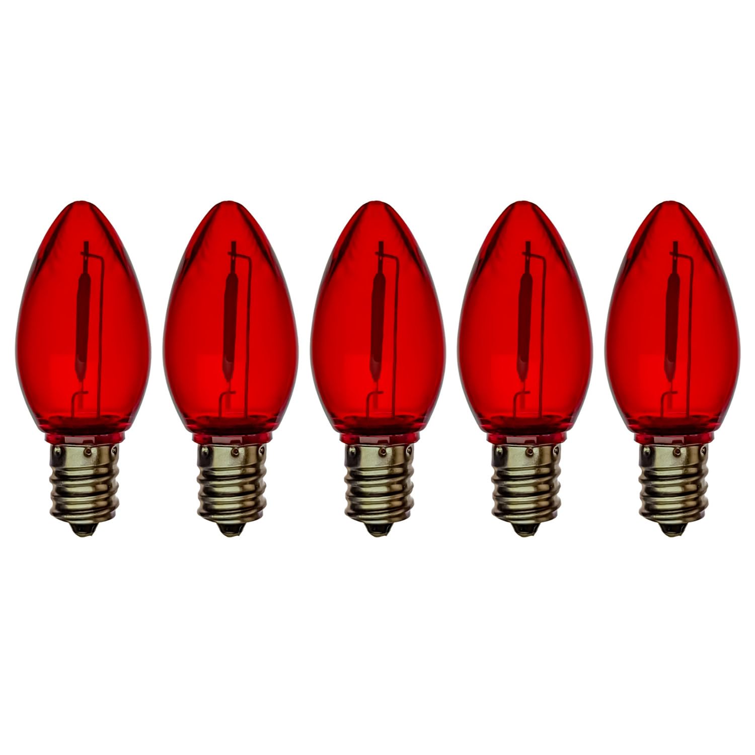EZLS C7 RED Colored LED Filament Plastic Bulbs Pack of 5