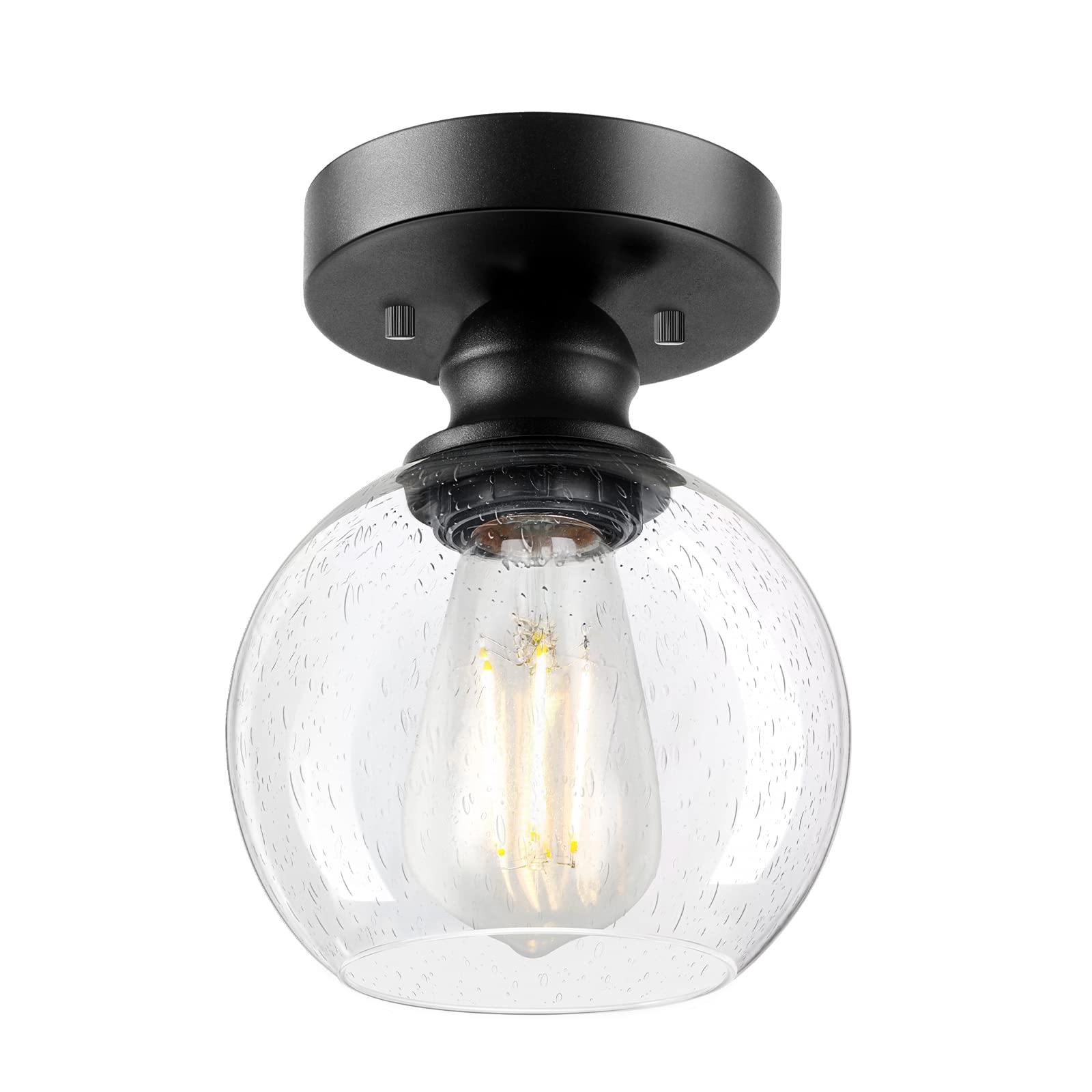 Industrial Semi Flush Mount Ceiling Light, Vintage Hanging Ceiling Lamp, Seeded Glass Pendant Lamp Shade, Farmhouse Light Fixtur