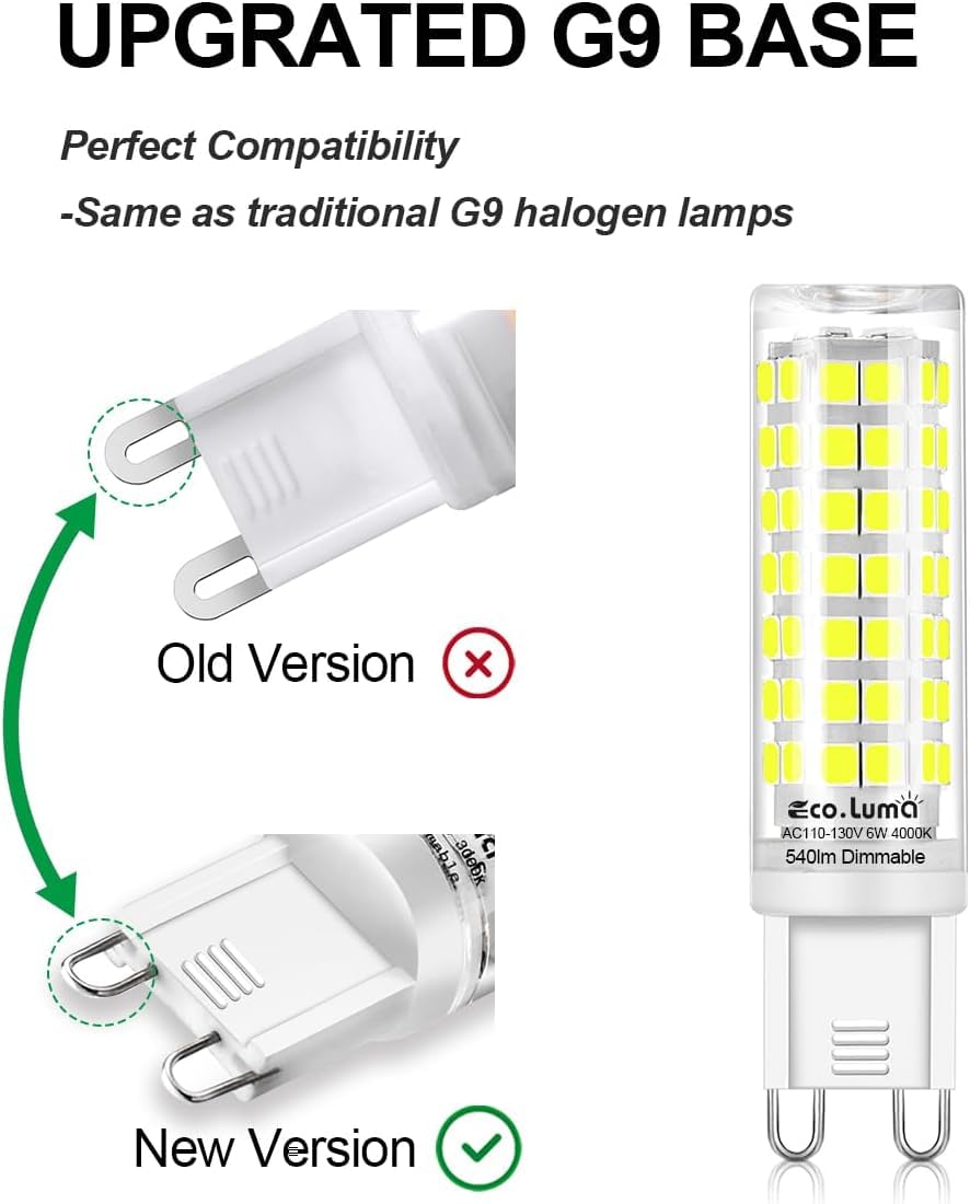 Eco.Luma G9 Led Bulb  50W-60W Equivalent  5000K Cool White Dimmable  Efficient 6W  540 Lumens  G9 Bi-Pin Base T4 Led Light Bulbs For Indoor Lighting Replacement (Cool White  6 Pack)