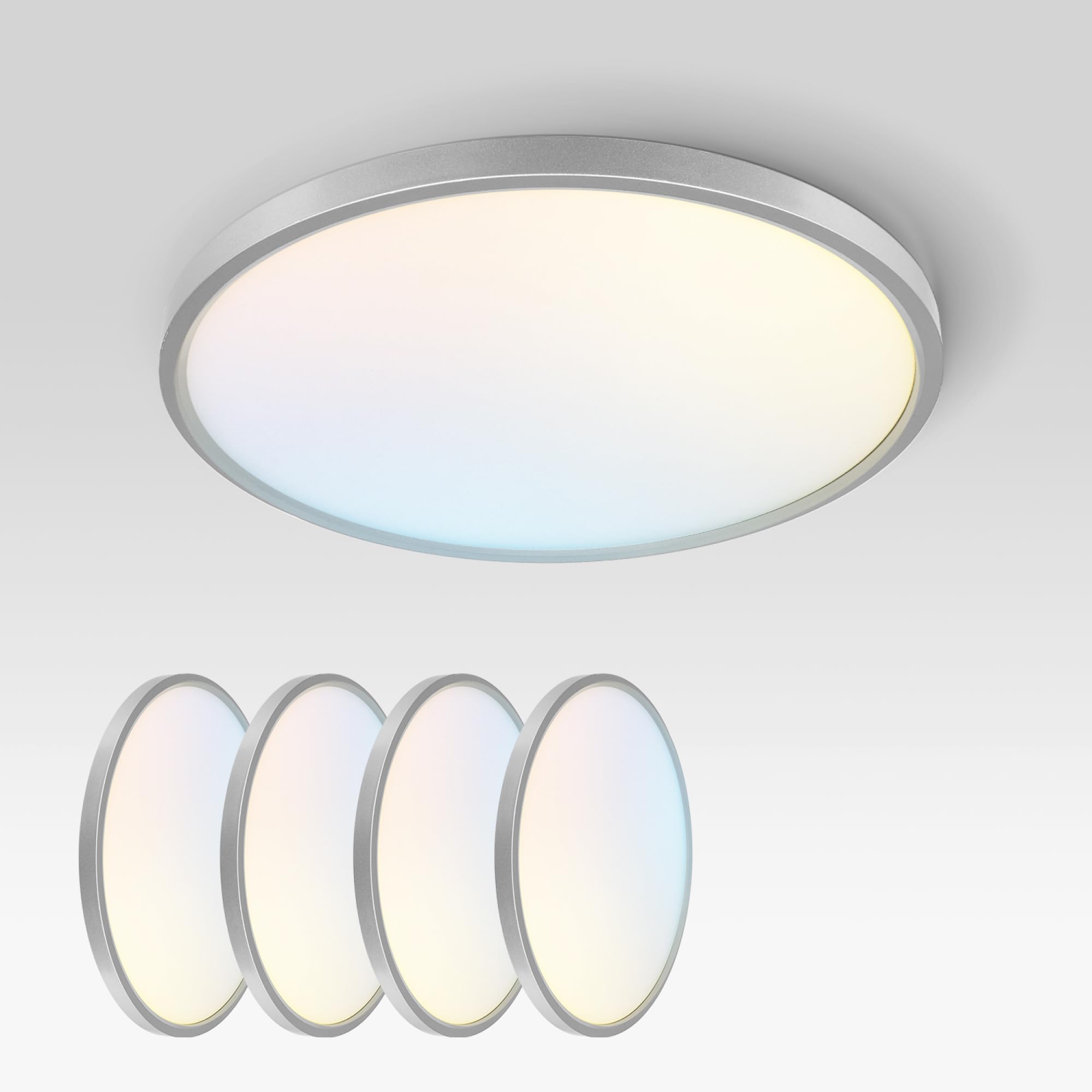 ASD LED Ceiling Light Fixture, 12in Round, 24W 1900LM, Dimmable, Nickel, 4 Pack, ETL Listed, Ultra Slim Design