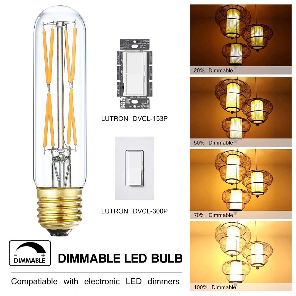 XININSUN T10 LED Bulb 8W Dimmable 2700K Warm White 850lm Clear Glass E26 Base 3 Pack