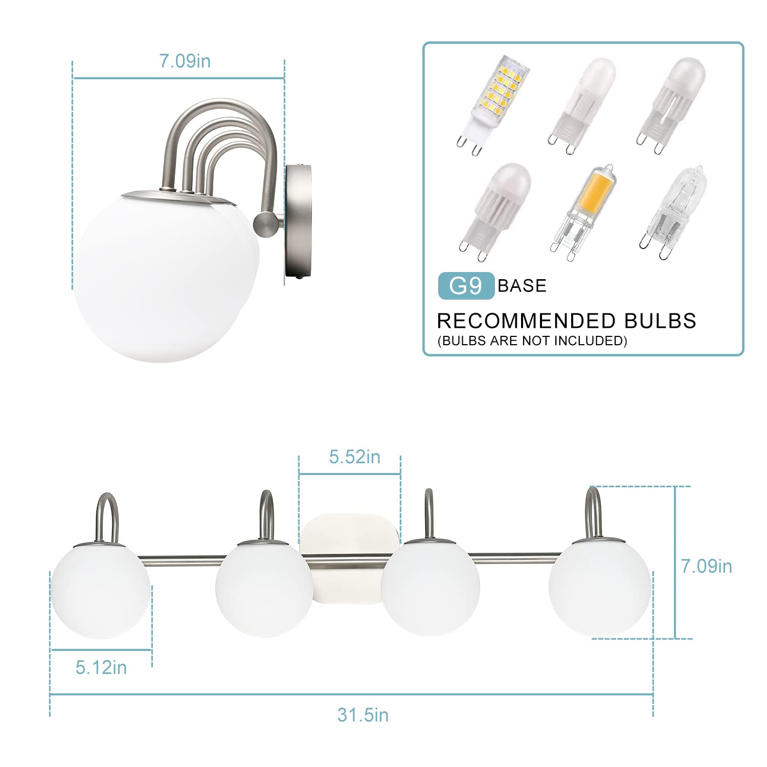 Zhuoer Mid Century Modern Brushed Nickel Bathroom Vanity Light Fixtures 4 Lights Milky Glass Wall Lighting Bath Vanity Lights Ov