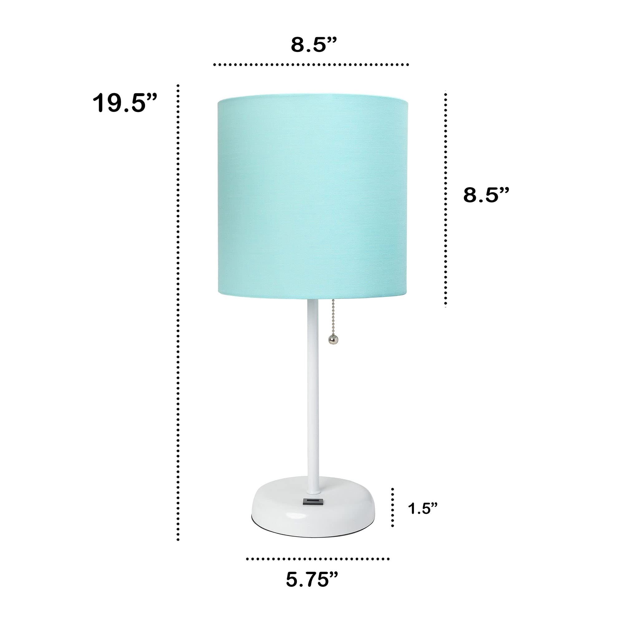 Creekwood Home Usb Table Lamp - 19.5&quot; White Metal With Aqua Drum Shade, Modern Bedside Light