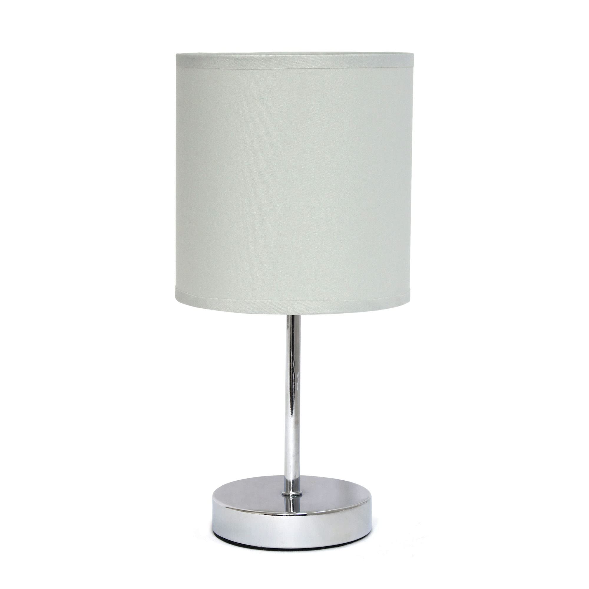 Creekwood Home 11.81&quot; Metal Bedside Table Desk Lamp, Chrome & Fabric Drum Shade, Brushed Nickel