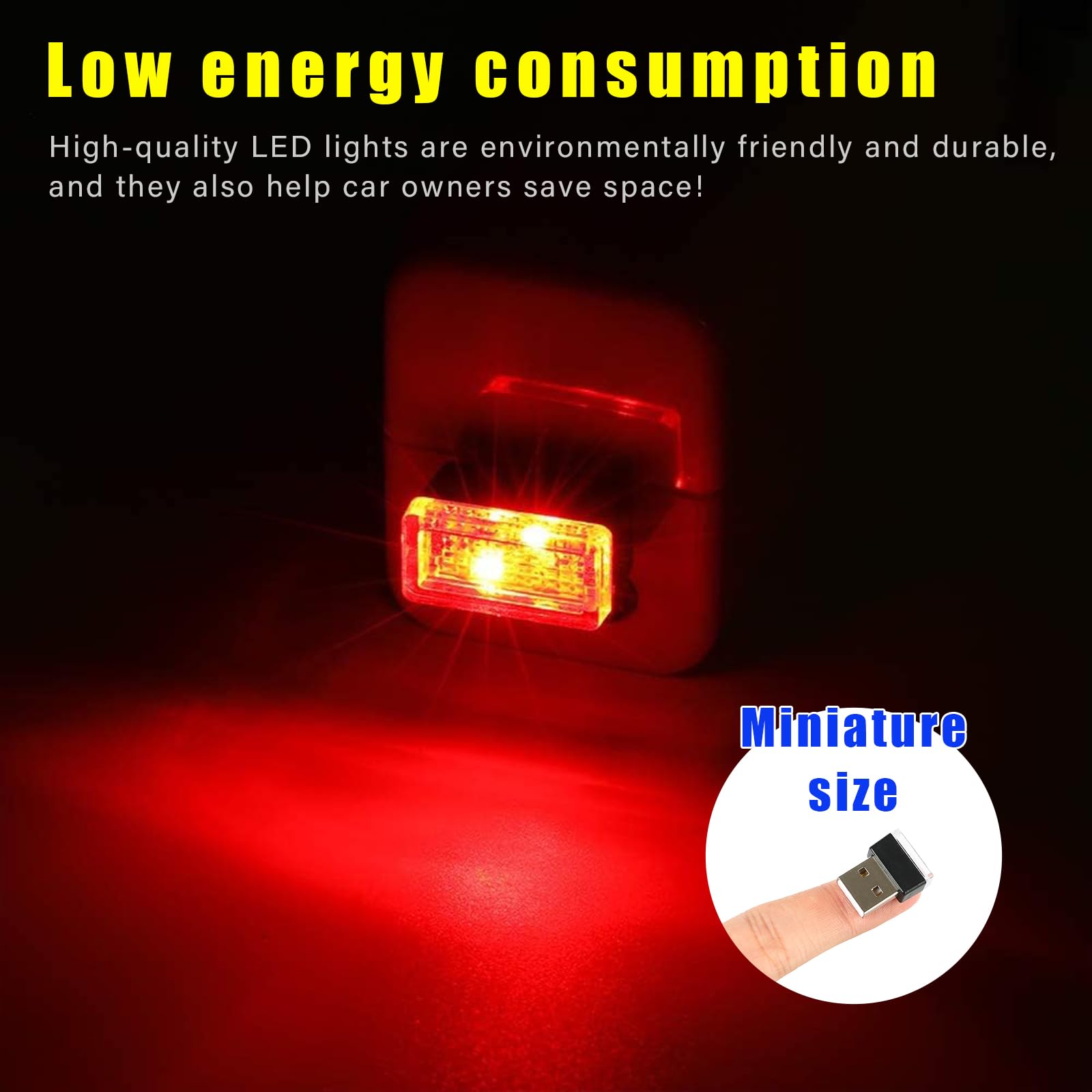 Augeny USB LED Car Interior Atmosphere Lamp Kit - Portable Night Light, Red & Blue, Universal Fit for Most Vehicles