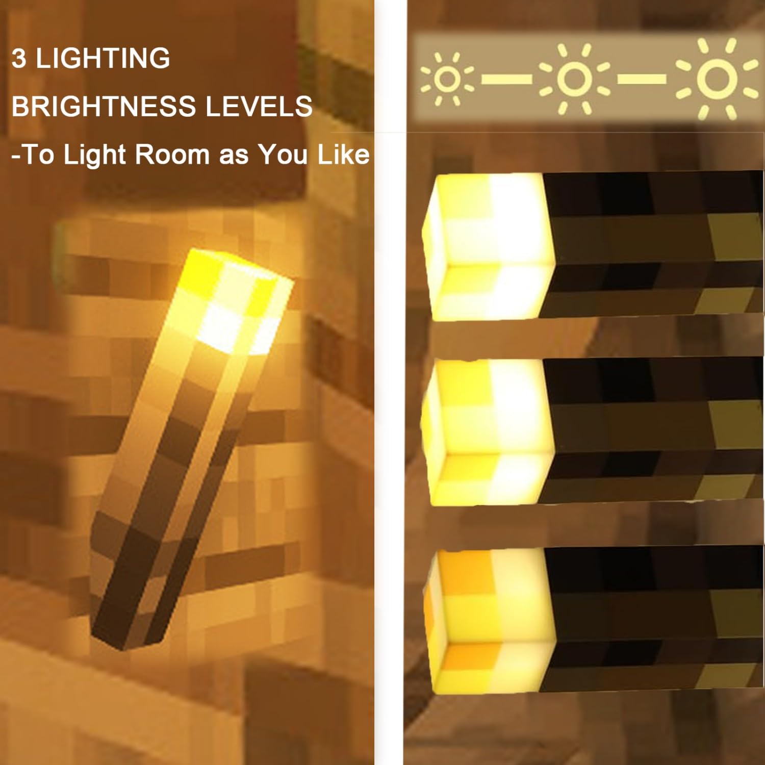 Yckeogln Light-up Wall Torch Lamp, USB Rechargeable, 3 Lighting Levels, 12" Plastic, Single Color, Model YK-HBD
