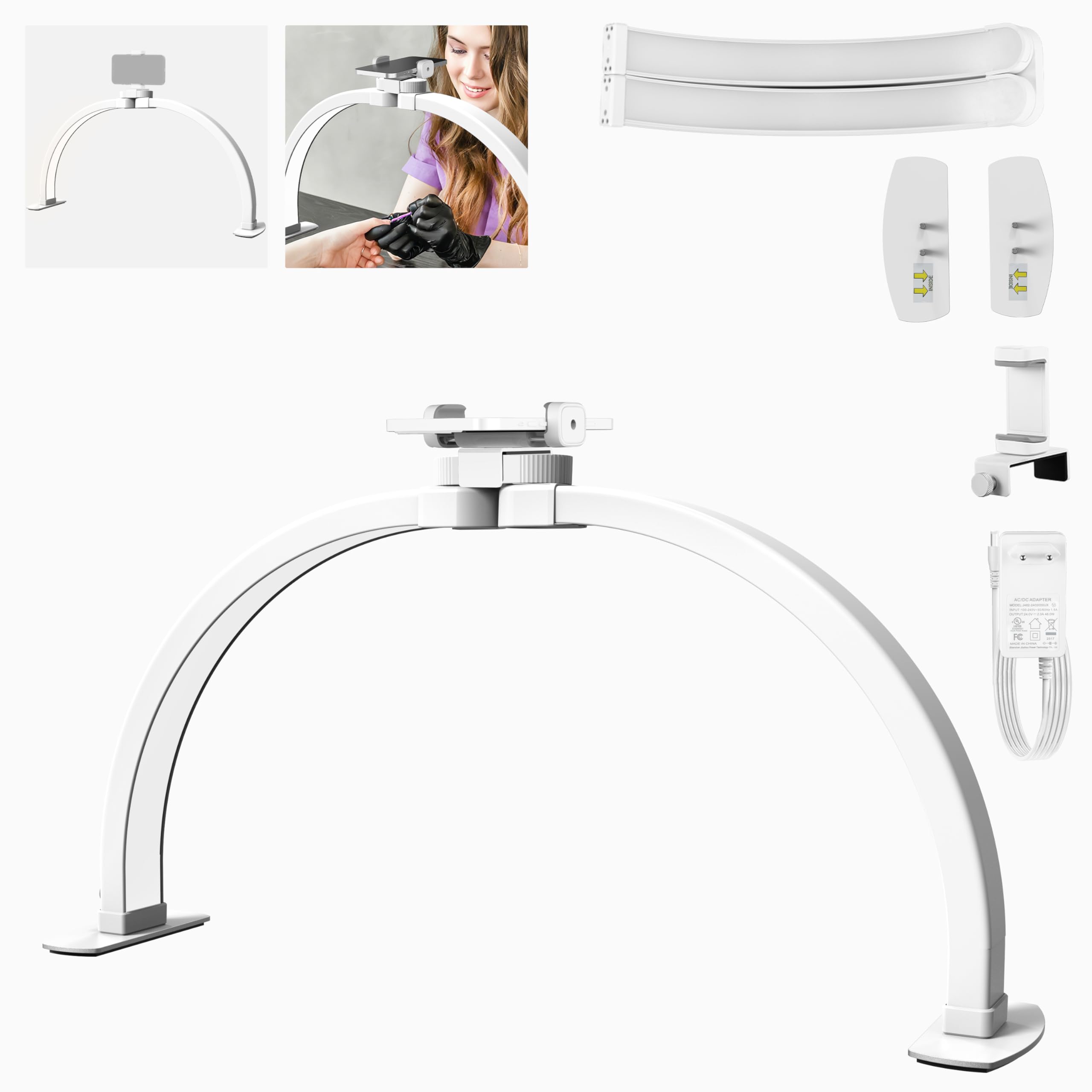 Neewer Basics 23 Half Moon Nail Light For Desk  308 Leds 28W Bi Color Cri85+ Foldable Nail Tech Table Arc Lamp With Overhead Phone Mount For Manicure Handicraft Lighting Beauty Video Recording Hm04-D