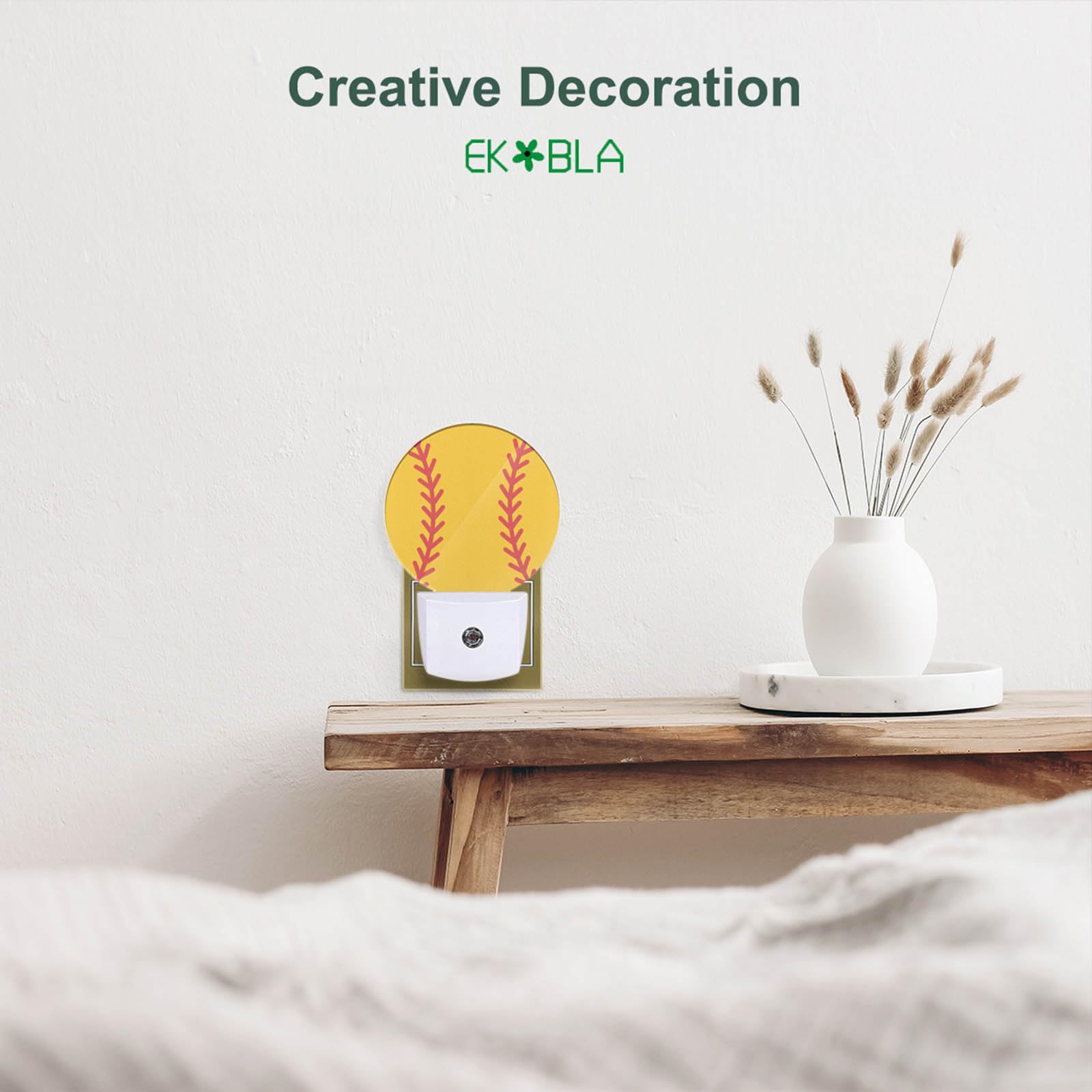Ekobla Softball Night Lamp American Ball Game Sports Design Night Light Plug In Auto Sensor Led Lamp Dusk To Dawn Nightlights Fo