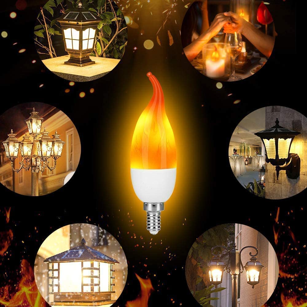 Ladiwanka E12 LED Candelabra Flame Light Bulbs for Outdoor Use, 3 Mode 1.2 Watt 1800K Warm White Orange Led Flame Bulb, Hallowee