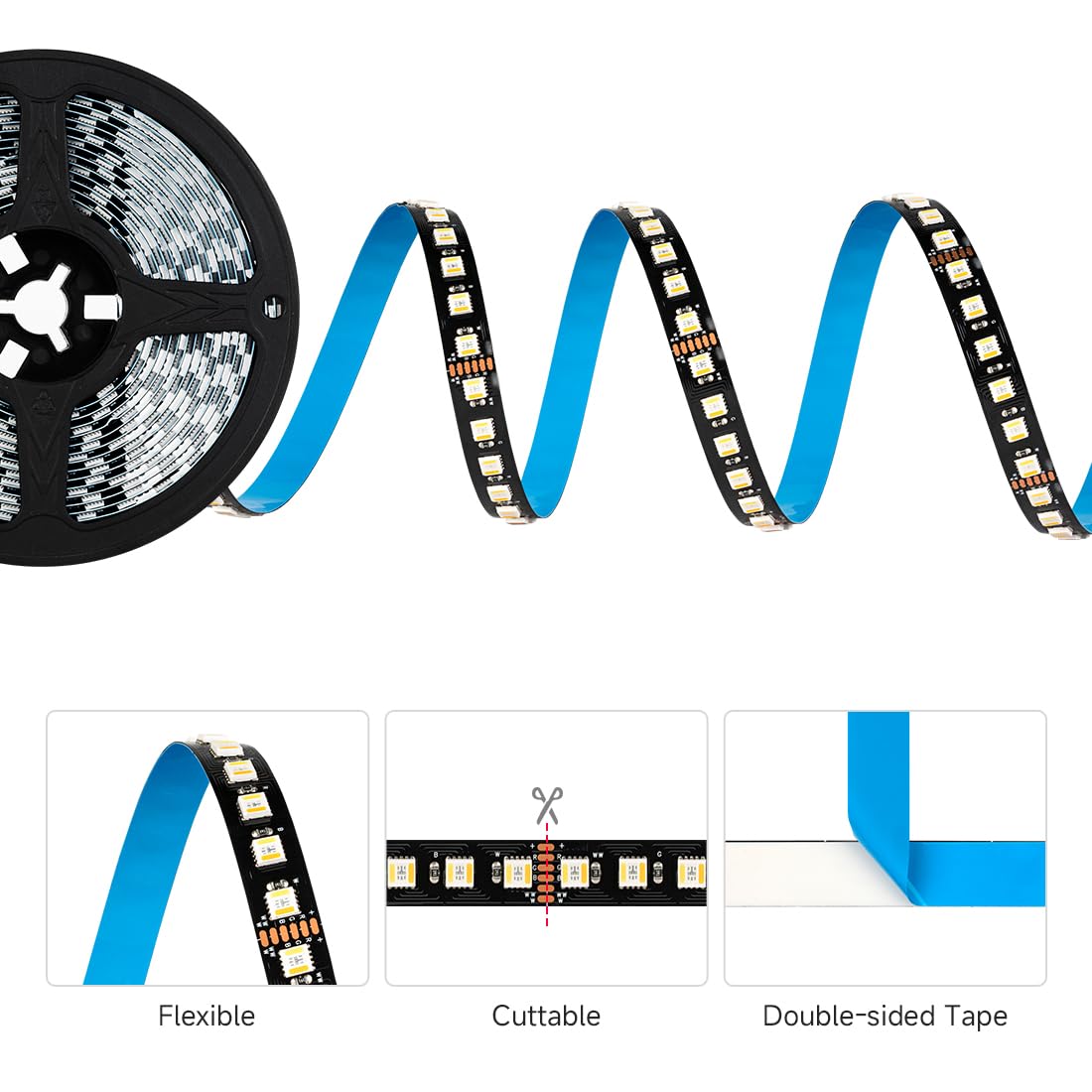Btf-Lighting Rgbcct 5 Colors In 1 Led Tape Lights 5050Smd Rgbww Rgb+Dimmable Color Temperature 2700K-6500K 16.4Ft 96Led/M 480Led Ip30 Dc24V Black Pcb For Home Decoration(No Adapter Or Controller)