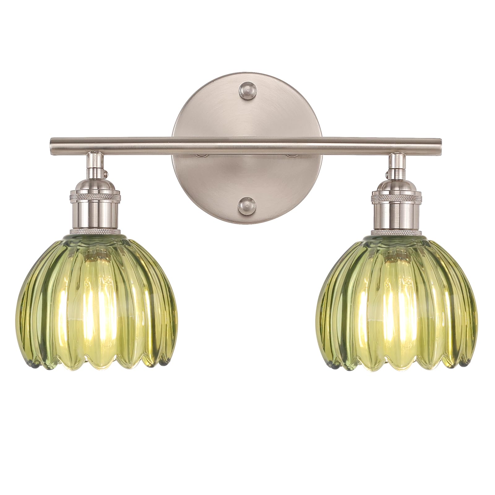 Shenmoyl Bathroom Light Fixtures  2-Light Vanity wall Light Over Mirror with Green Tulip Glass Shade for Bedroom Living Room (Bulb Not Included)  Satin Nickel