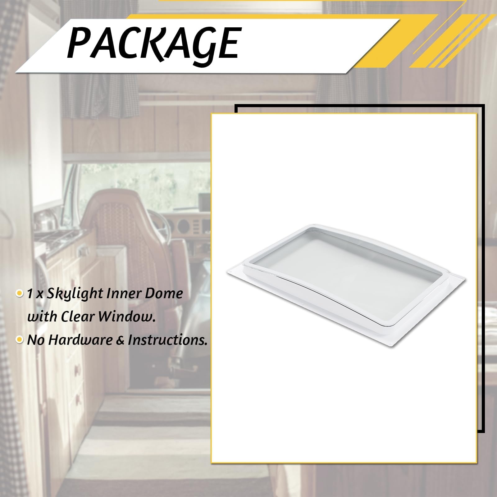 KUAFU RV Skylight Inner Dome Cover, 24in x 15.8in, Shatterproof ABS Plastic, Clear Window, Easy Screw Installation, Model GO-1473, White