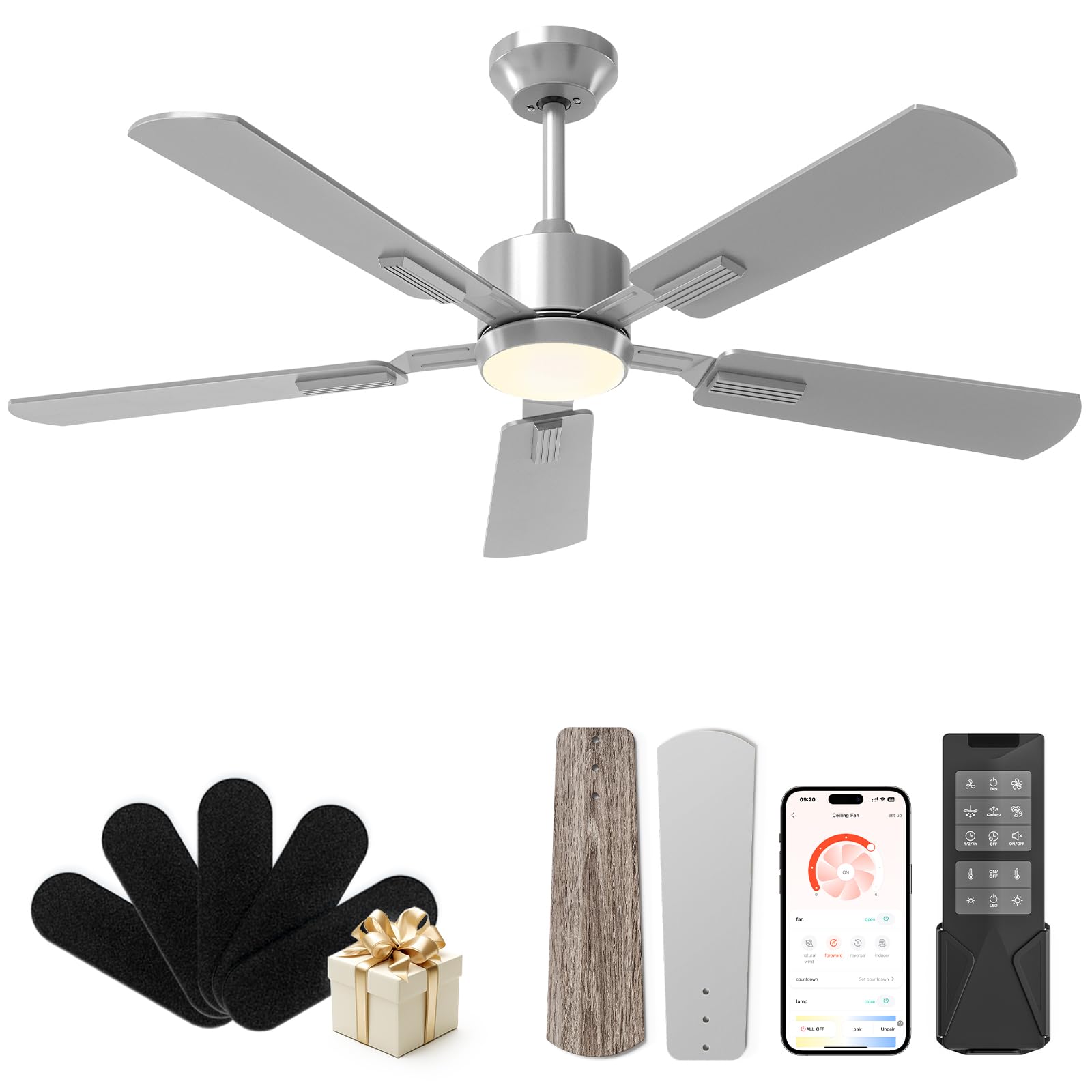 CubiCubi 52 inch Ceiling Fan with Lights, Remote Control, Dimmable, Quiet, Gray Woodgrain, Model Cubicubi-52-SL