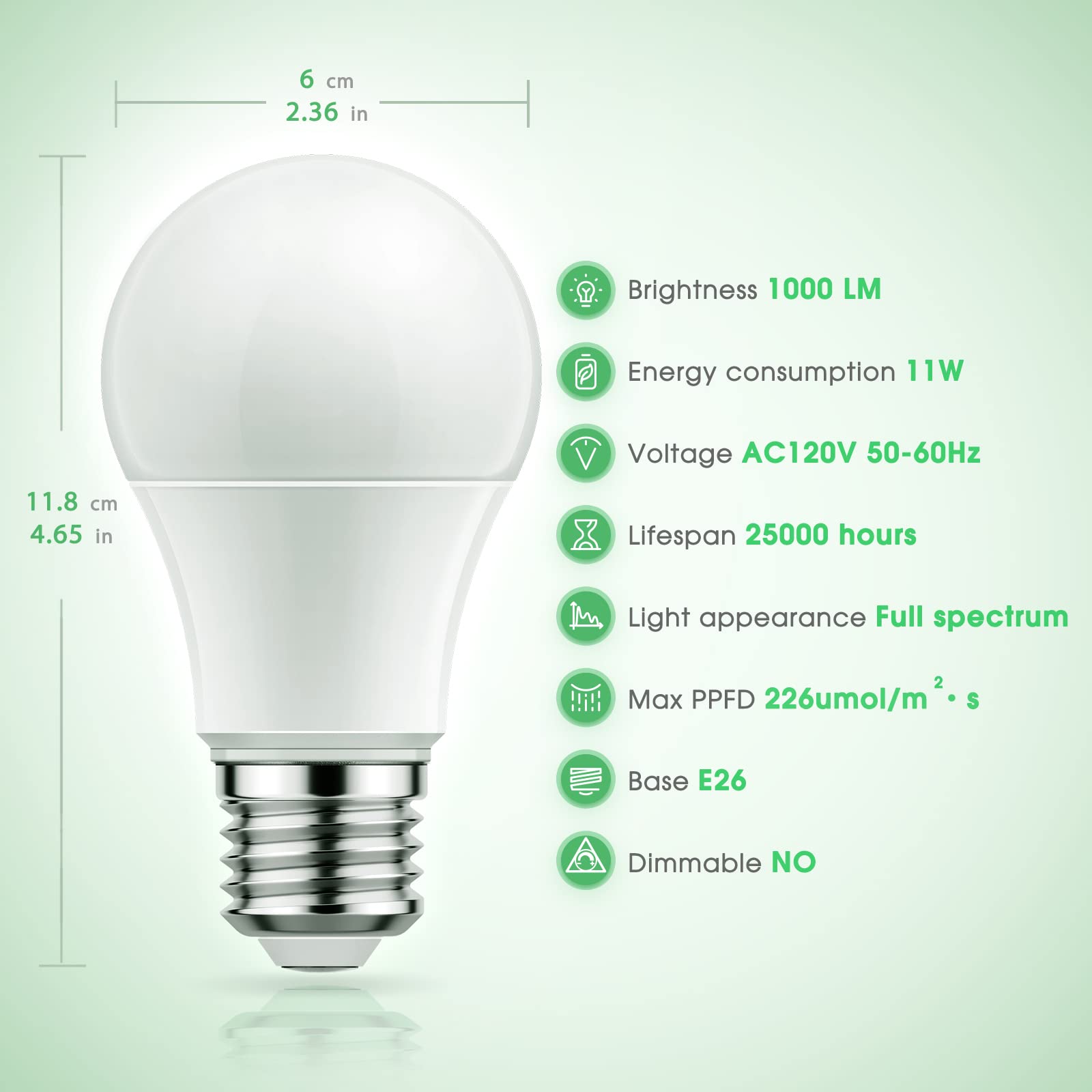 Briignite LED Grow Light Bulb A19, Full Spectrum, 11W (100W Equivalent), E26 Base, 2 Pack, Aluminum, Ideal for Indoor Plants