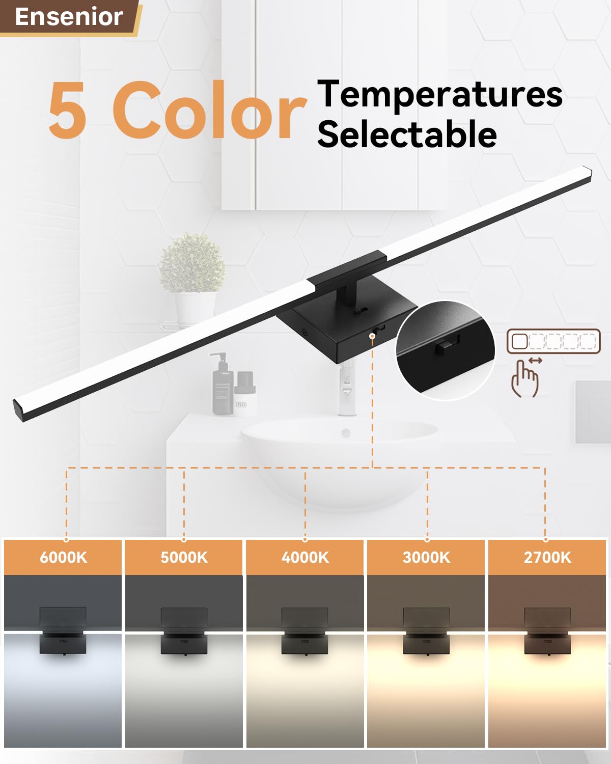 Ensenior Modern Vanity Light - 32" Black LED Fixture with Built-in Dimmer, 20W, 5CCT - FCC Certified for Mirror & Bedroom