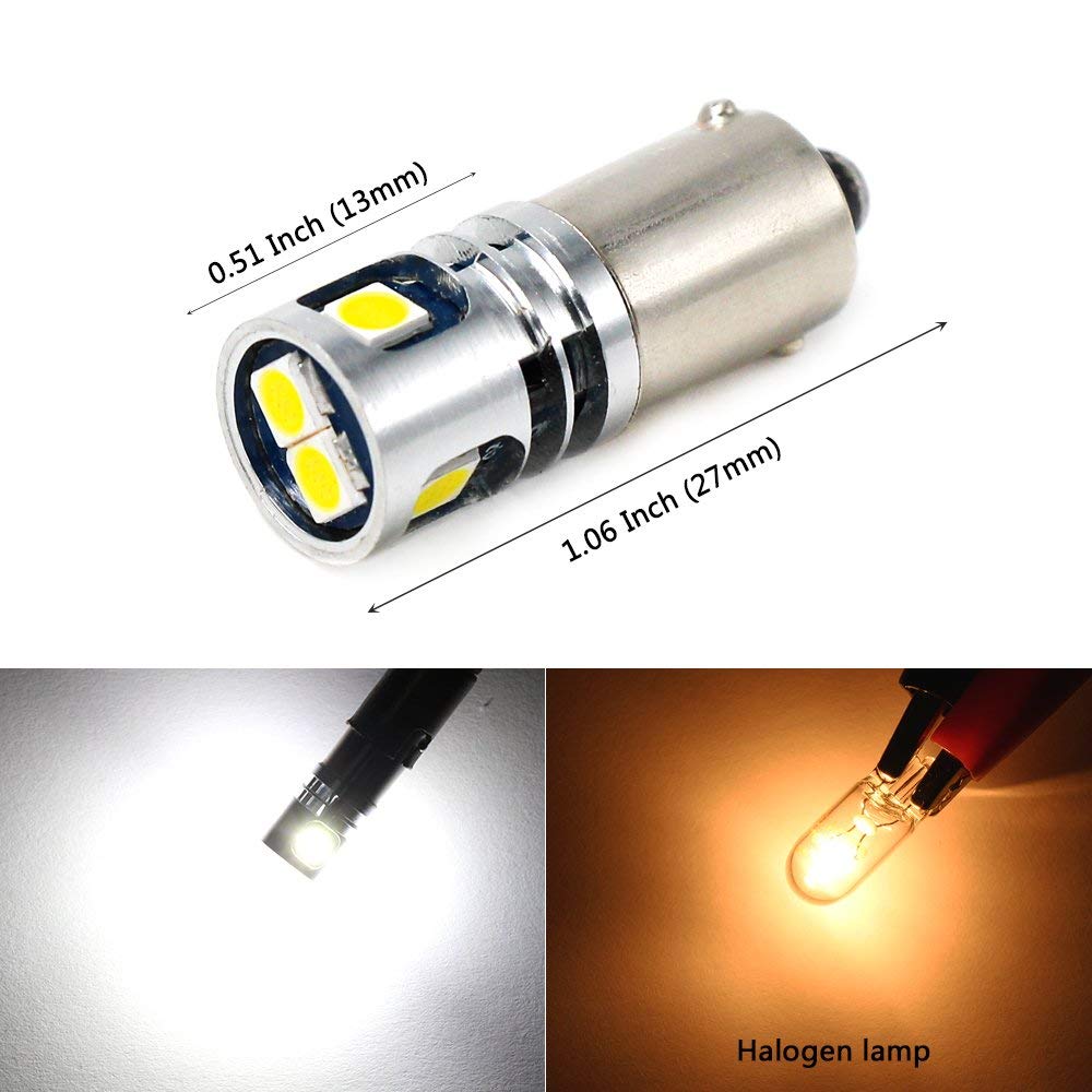 PHINLION 400LM Super Bright 3030 5-SMD 12V 24V BA9 BA9S 53 57 1889 1891 1895 64111 T4W LED Car Light Bulb for Interior Map Readi