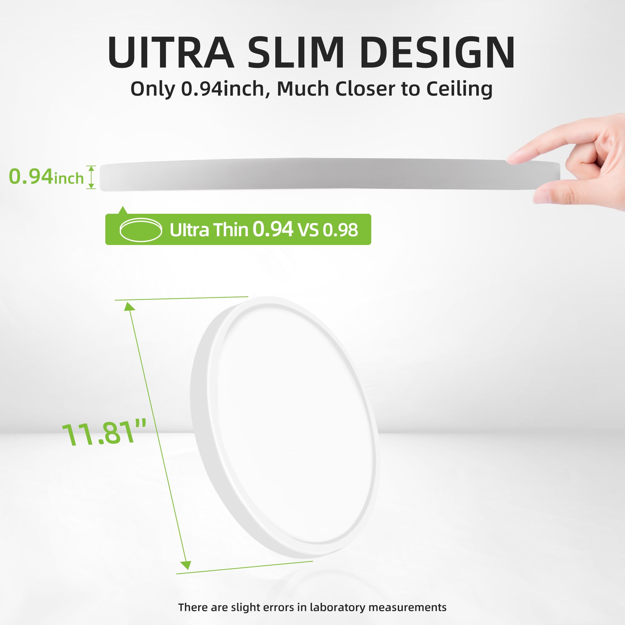 hykolity LED Round Flat Panel Light 12 Inch 24W Selectable CCT 3000K/4000K/5000K White R13-24WCCT-1