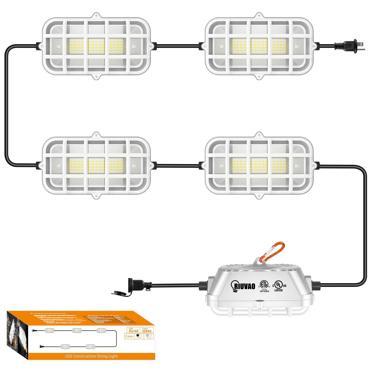 50ft LED Construction String Lights,Super Bright 150W 15000LM Waterproof IP67 Led String Work Lights, Construction Temporary Lig