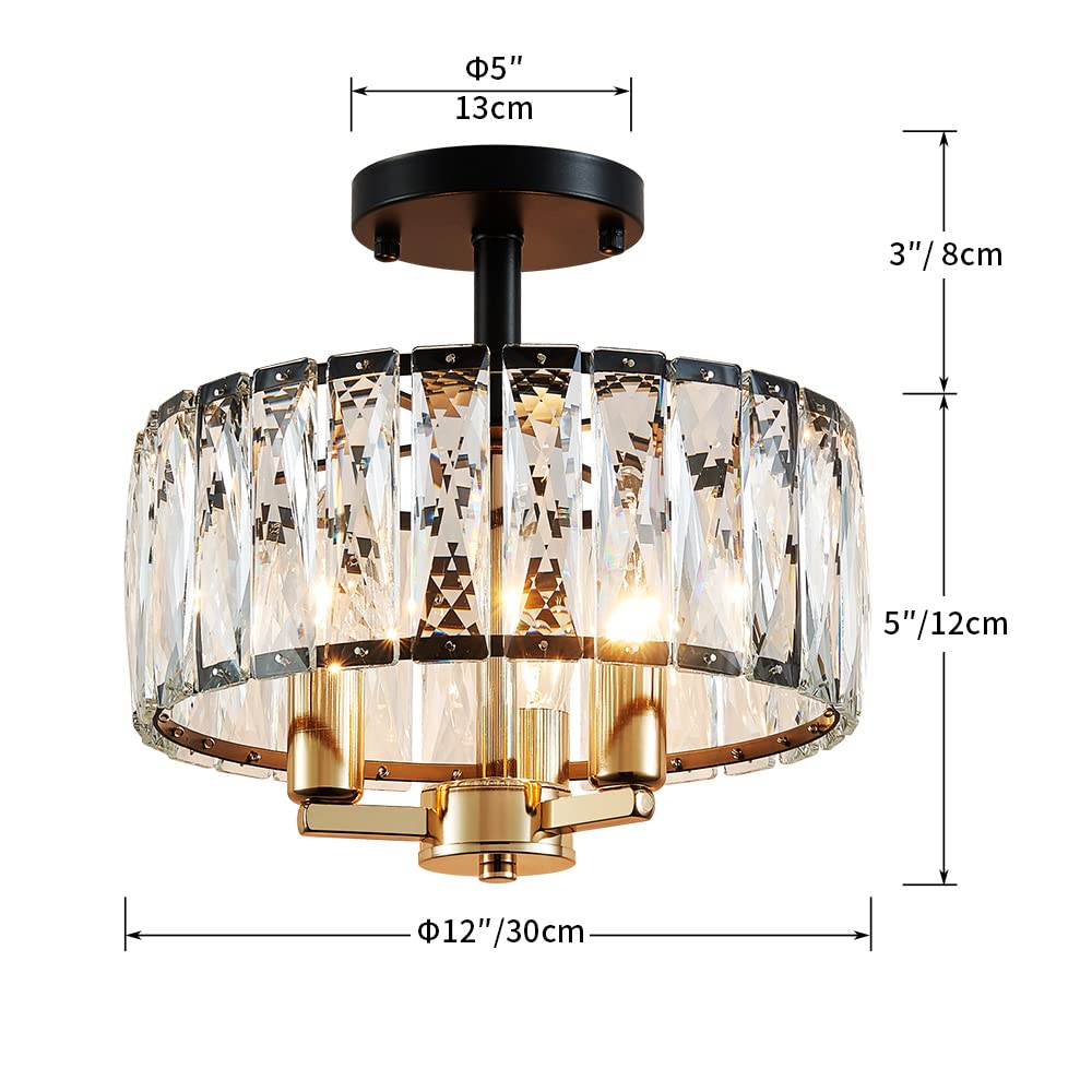Agv Lighting Cl003Bb K9 Crystal Ceiling Light Fixture, Modern Semi Flush Ceiling Lights, Perfect For Living Room, Bedroom, Dinin