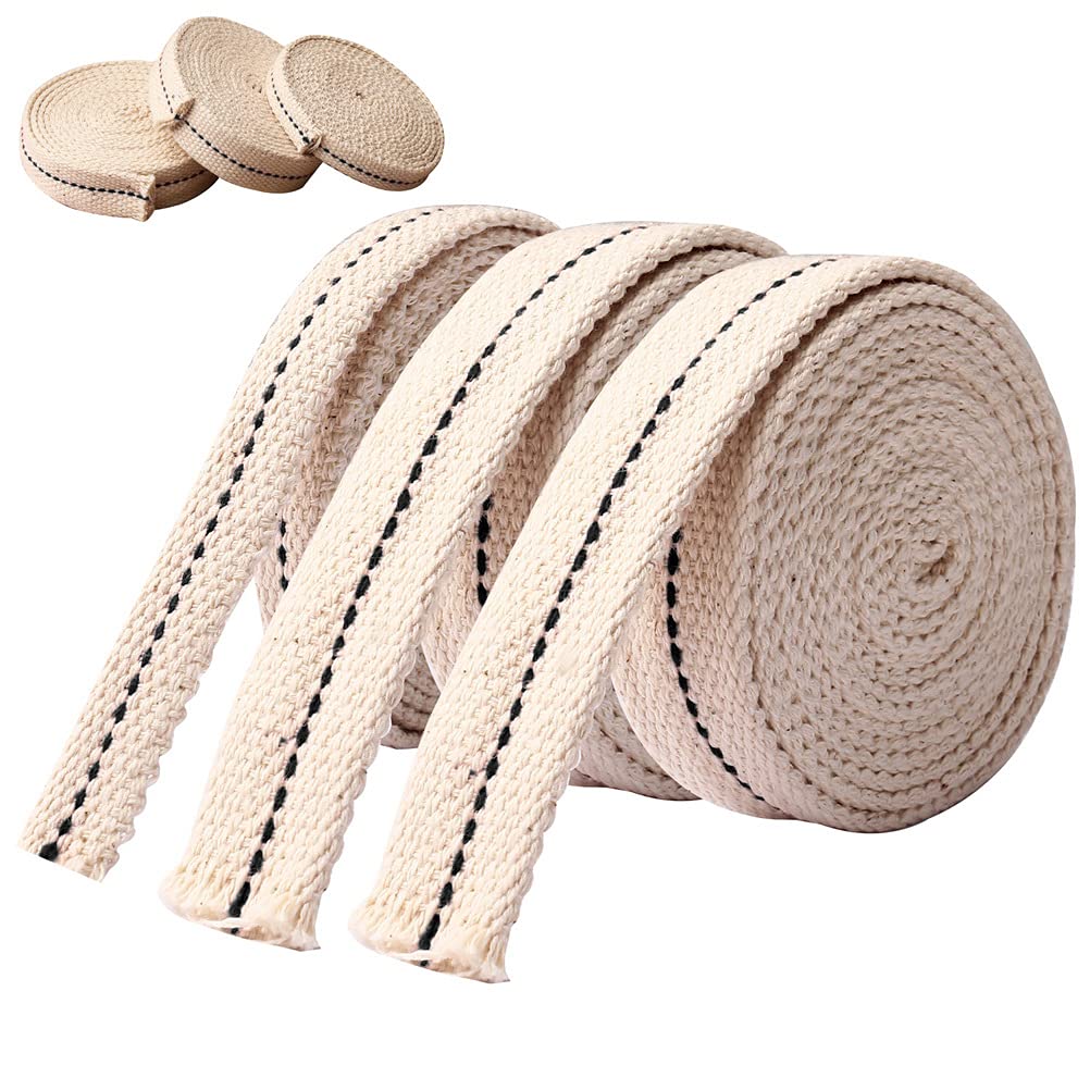 Pengxiaomei Cotton Oil Lamp Wick - 19.5 Foot, 3 Rolls, Beige & Black Replacement Wick for Oil Lanterns and Burners