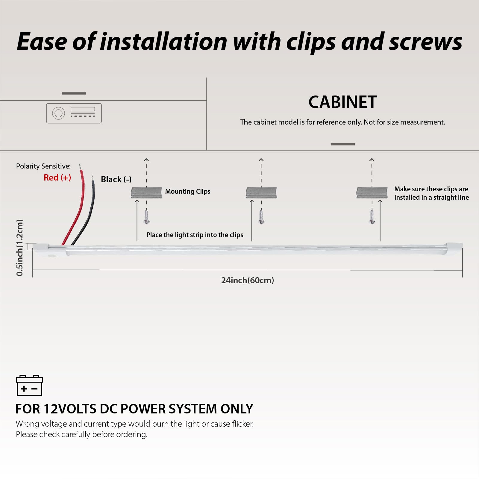 Dream Lighting 12Volt Dc Led Under Cabinet Strip Light Hardwired For Rv Kitchen Counter Shelf Accent Lighting, Interior Task Lig