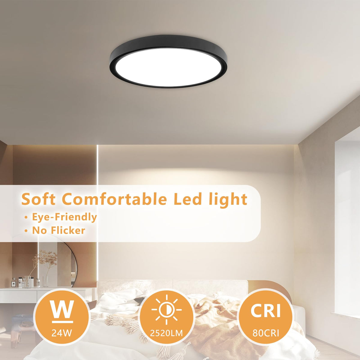 OFFIY 4PK 12 Inch LED Flush Mount Ceiling Light, 24W, 2520LM, 3000K ...