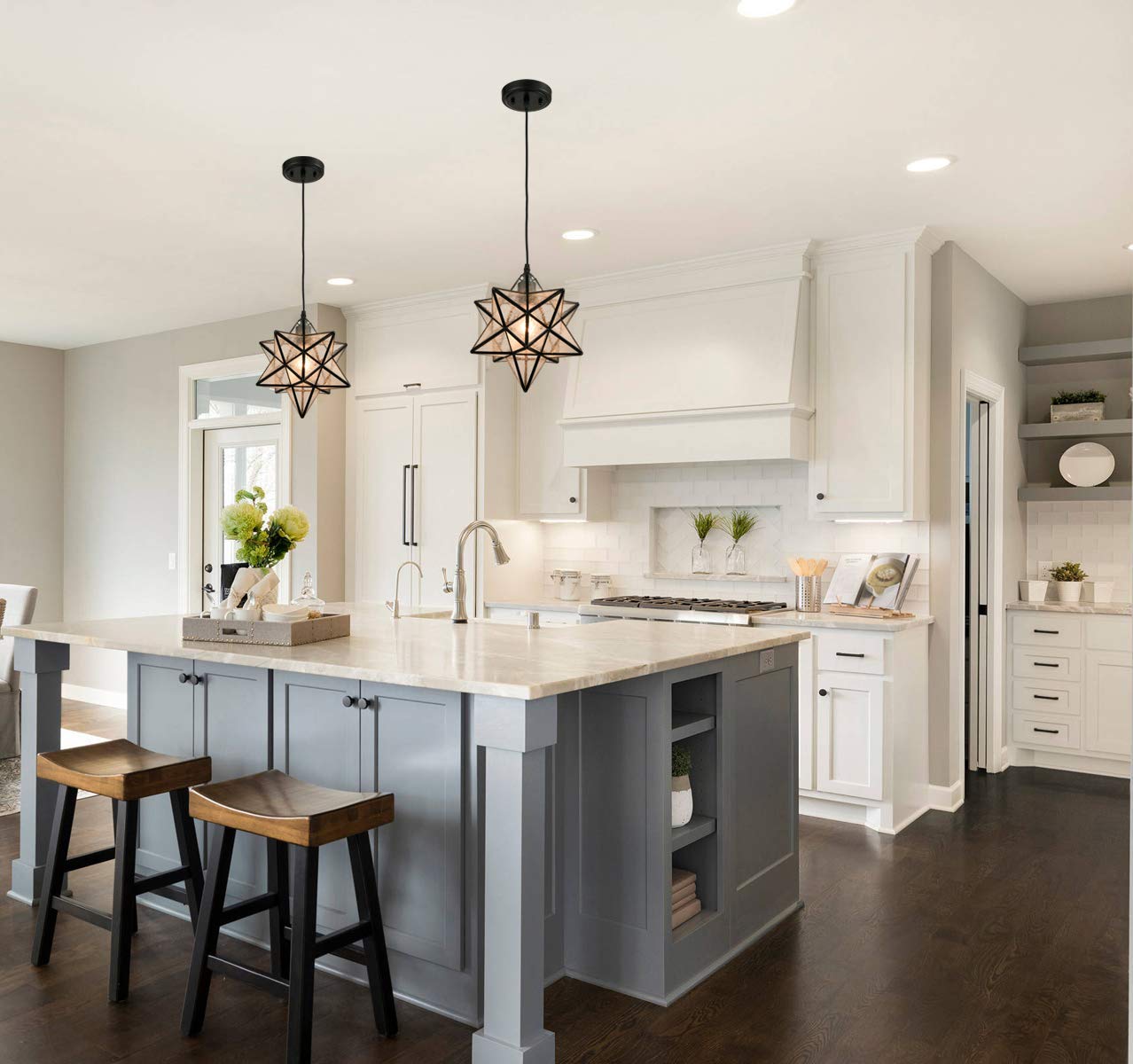 Danseer Black Seeded Glass Industrial Moravian Star Pendant Light Fixture