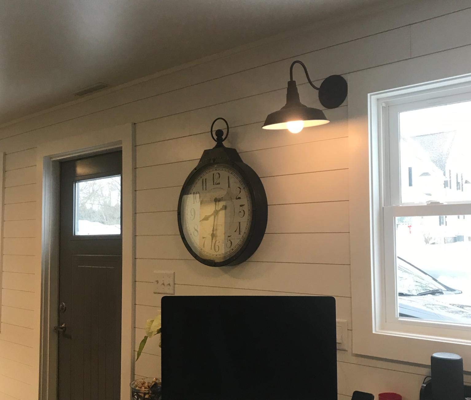 BRIGHTESS Gooseneck Barn Lamp Set of 2, Indoor Outdoor, Black, Solid Metal, Vintage Industrial Wall Fixtures
