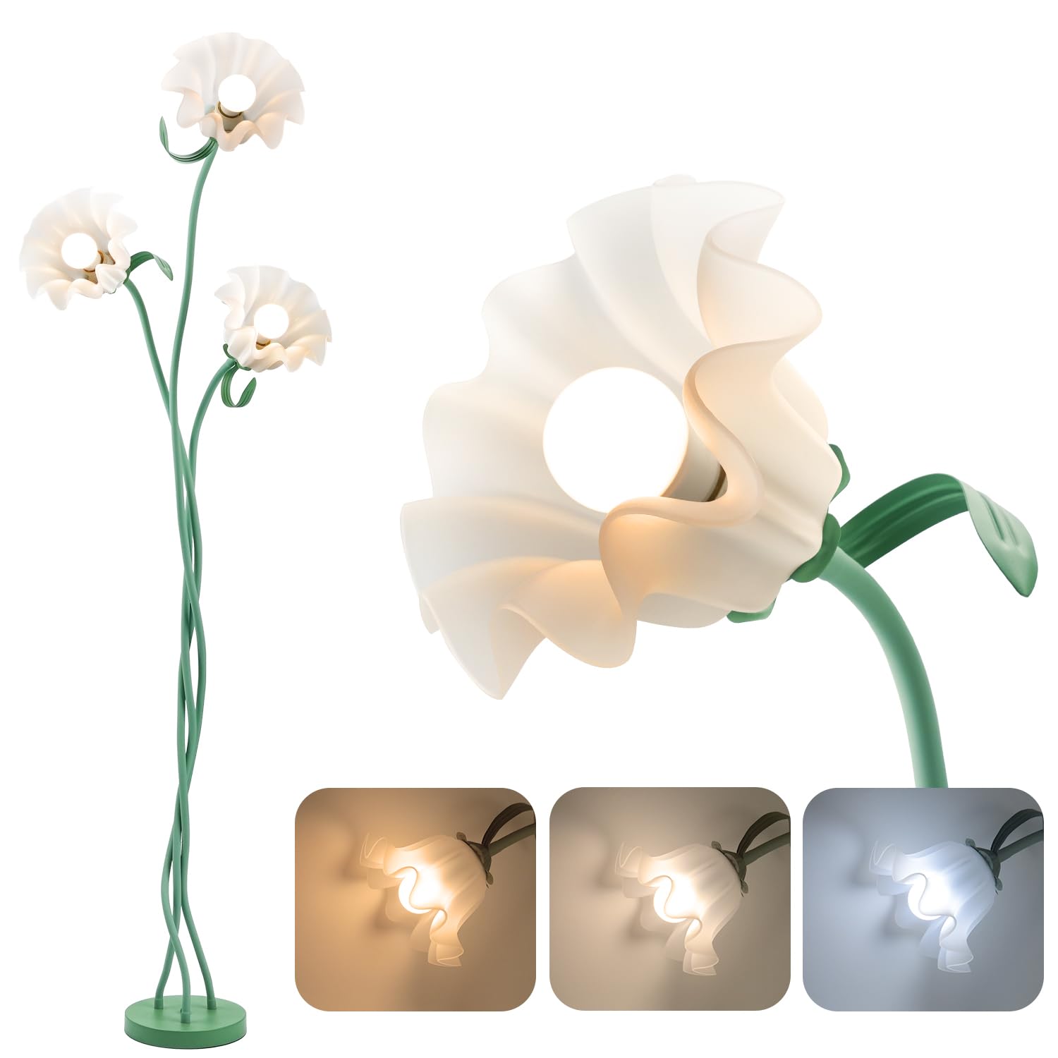 Werfop Flower Floor Lamp For Living Room,? Vintage Tall Flower Reading Lamp Flexible Gooseneck Corner Standing Light With Led Bulb For Bedroom Living Room Office Home Decor