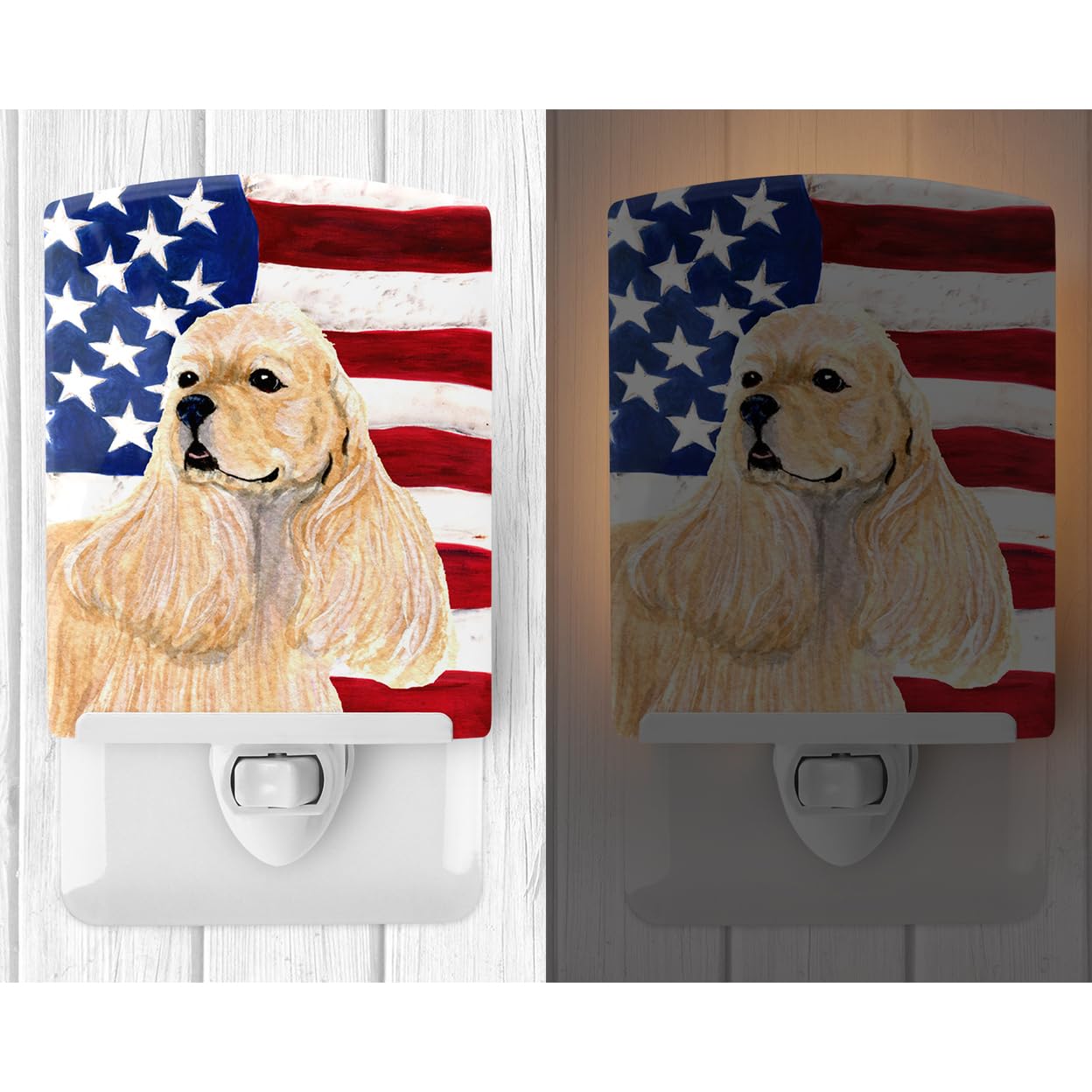 Carolines Treasures Ceramic Night Light, USA American Flag, Cocker Spaniel, 6x4x3in, Multicolor, Model SS4006CNL