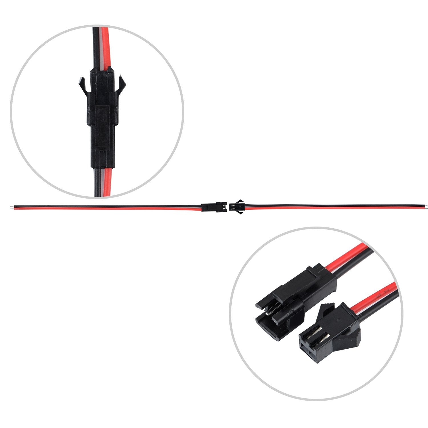 Mudder 22 AWG JST SM 2 Pin Connector Adapter with 135mm Cable Wire for LED Light, Red and Black, 20 Pairs