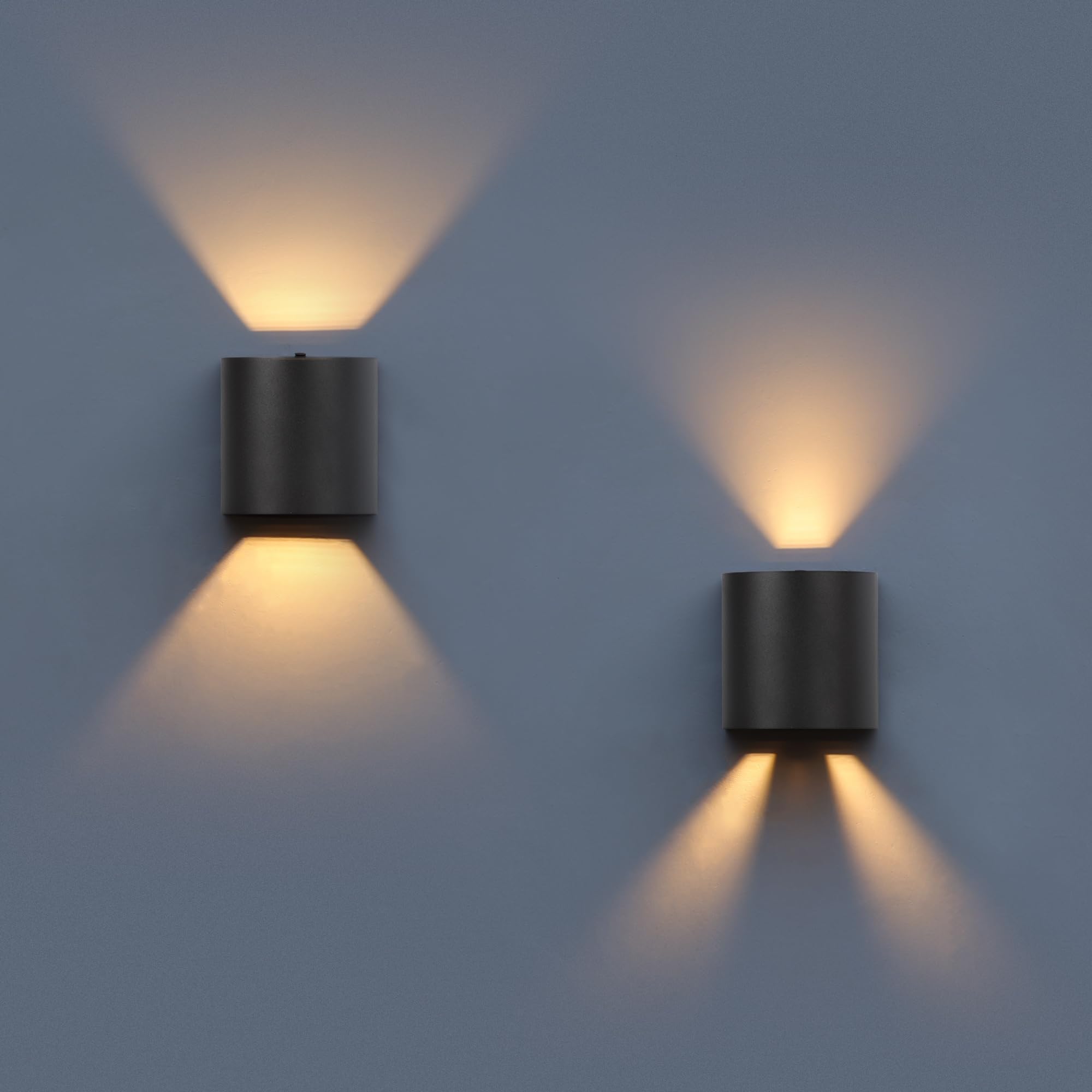 LUTEC 2-Pack LED Wall Lights, 10W, 400LM, 3000K Warm White, IP65 Waterproof, Aluminum, Black, Model 5104012012-2
