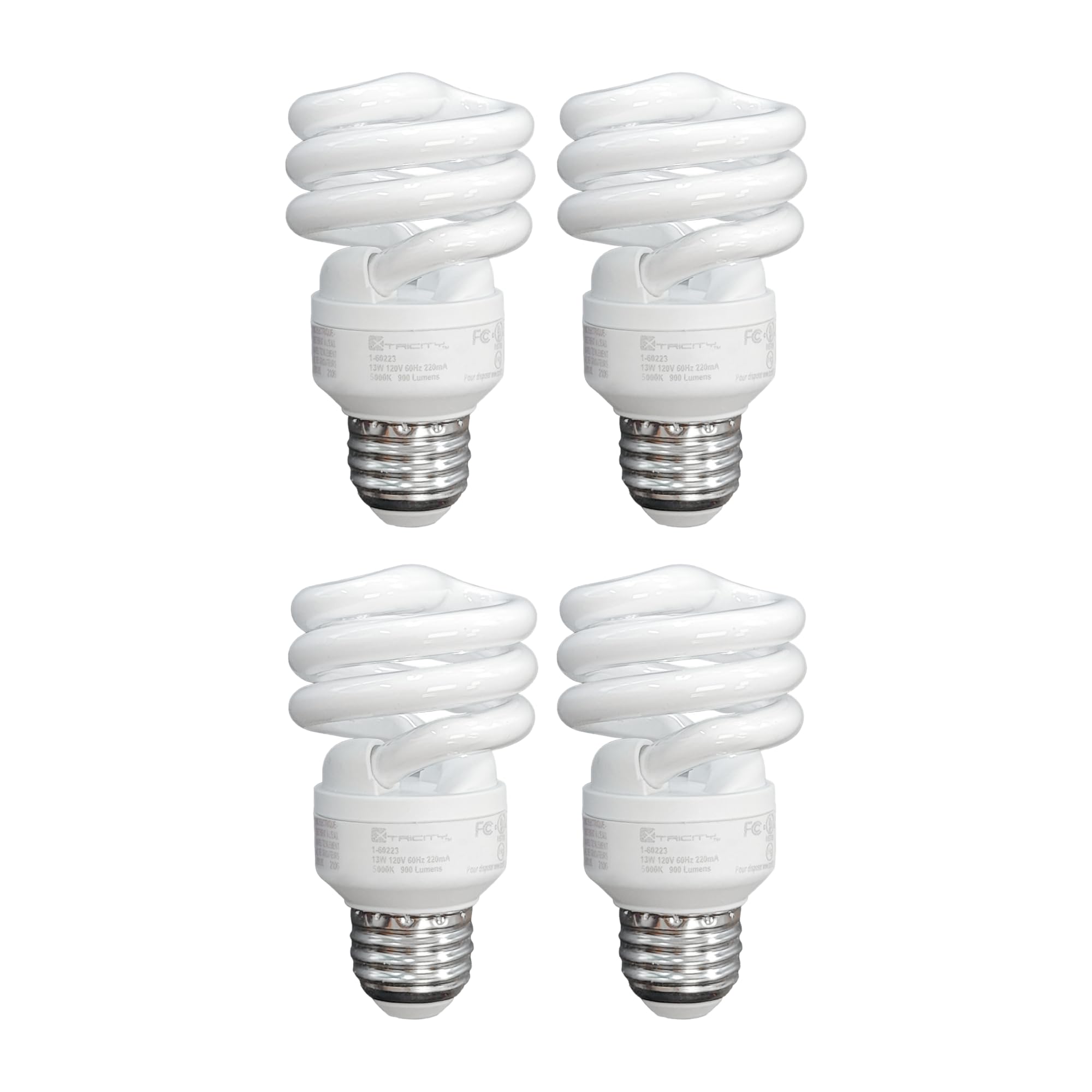 Xtricity Compact Fluorescent Light Bulbs T2 Spiral, E26 Base, 13W (60W Equivalent), 2700k Soft White, 900 Lumens, CFL, 120V - UL