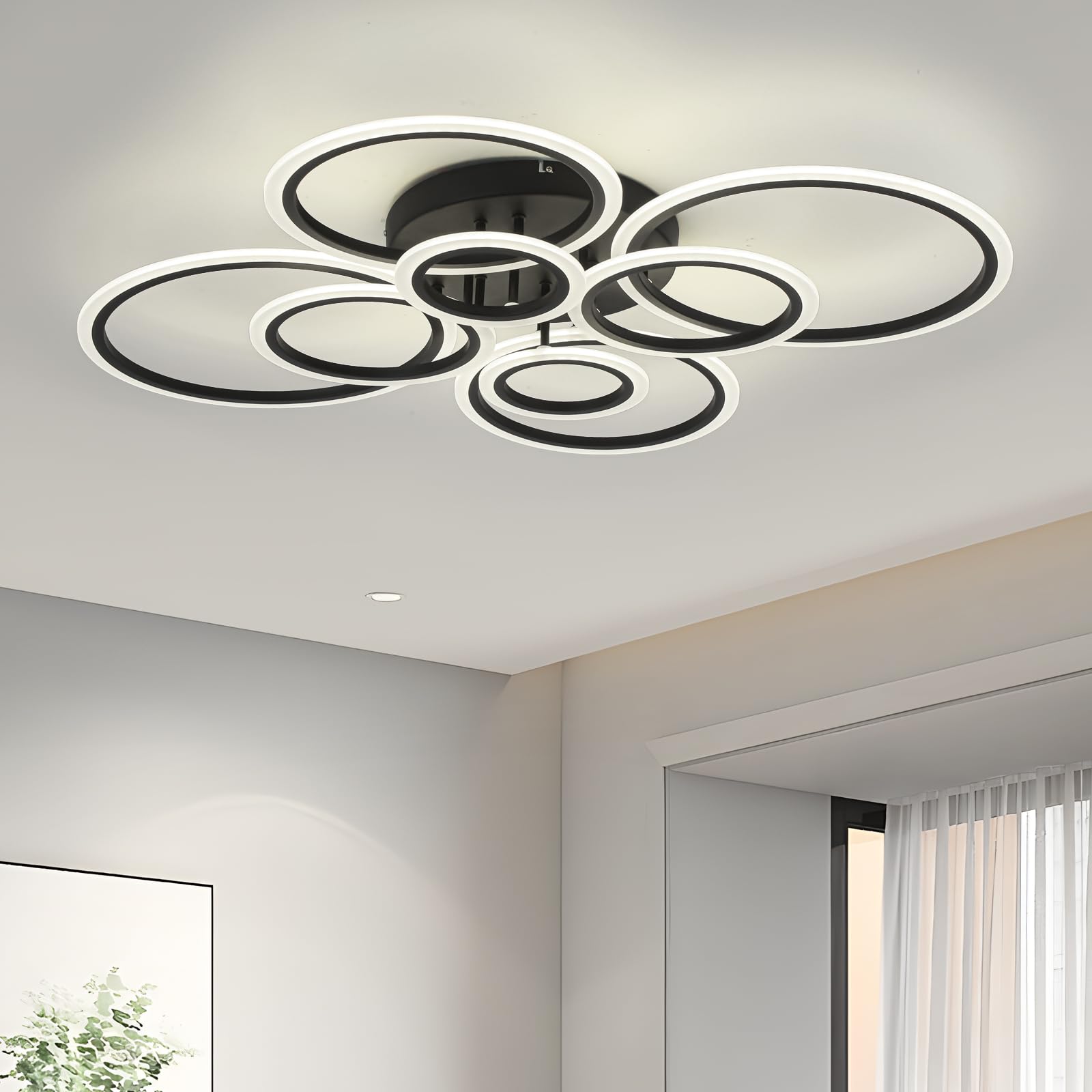 Vikaey 8-Light Modern LED Ceiling Light, Black Metal Flush Mount Fixture, 4000K for Living Room, Dining Room, Bedroom, Kitchen