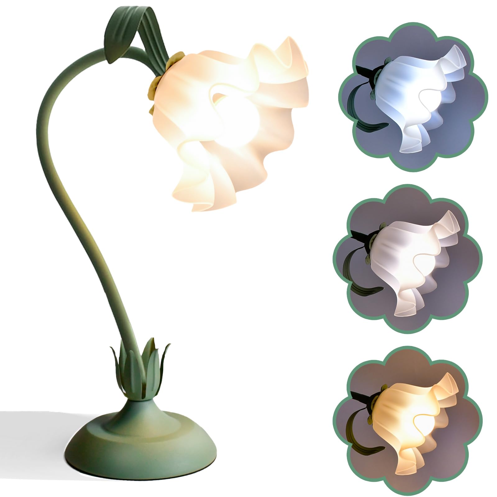 Cute Flower Desk Lamp, Bedside Vintage Flower Lamp with LED Bulb, 3 Colors Temperature Flower Lamp for Bedroom Living Room Bedsi