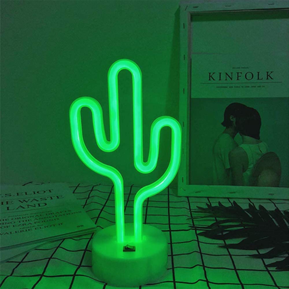 Led Cactus Shaped Neon Signs Light With Holder Base Table Decoration Night Lamp With Battery Powered/Usb Neon Lights For Kids Ro