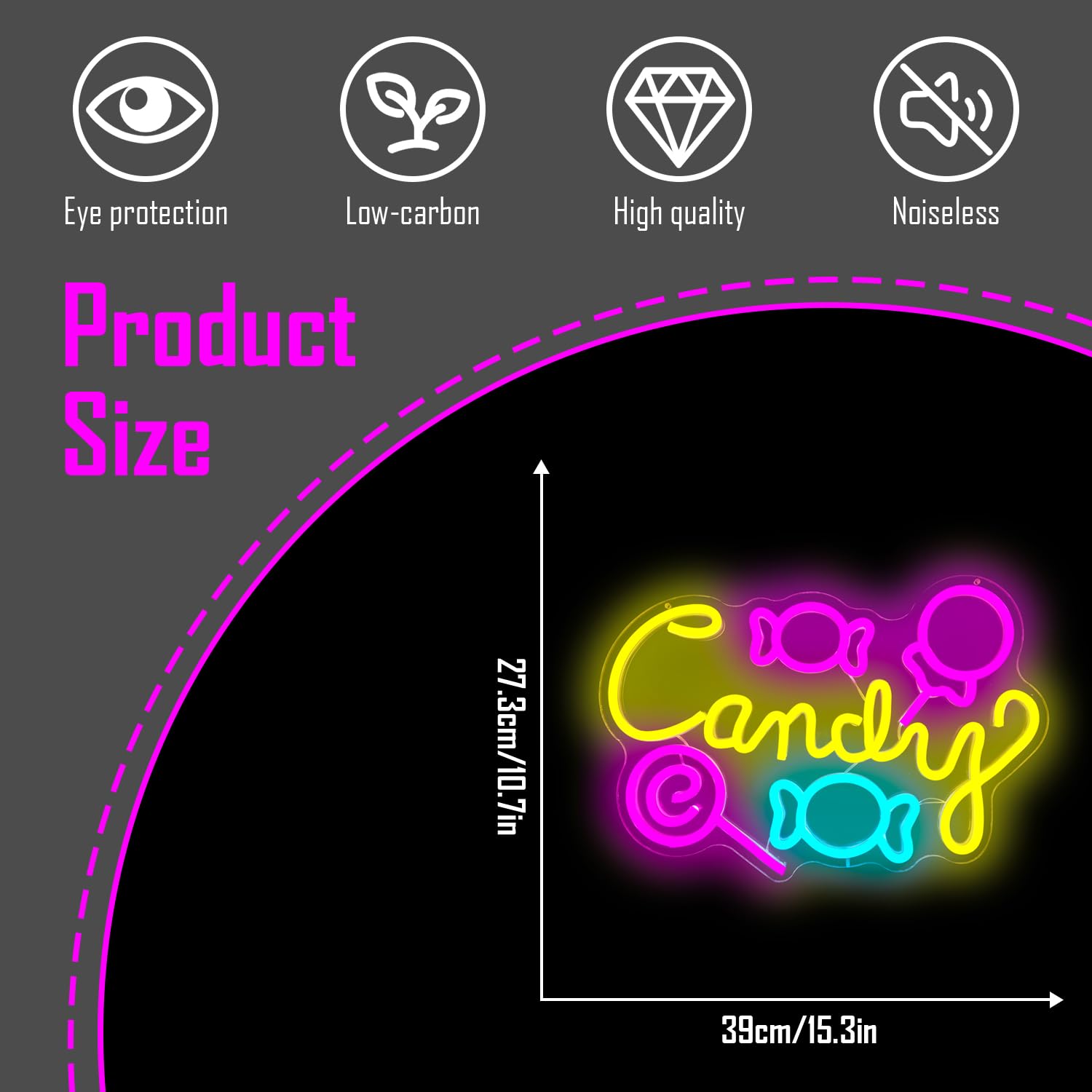 CinsYarn Neon Sign - Candy Lollipop Wall Decor, Dimmable LED, Colorful Acrylic for Parties and Gifts