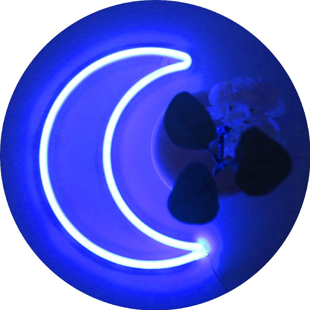 YAOZHOU LED Blue Moon Neon Light, Cute Neon Moon Sign,Christmas Room ...