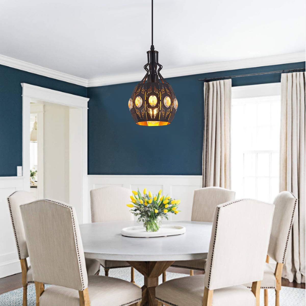 Ylong-Zs Vintage Black Hanging Lamp With Plug-In Cord, Dimmable Pendant Light For Living Room