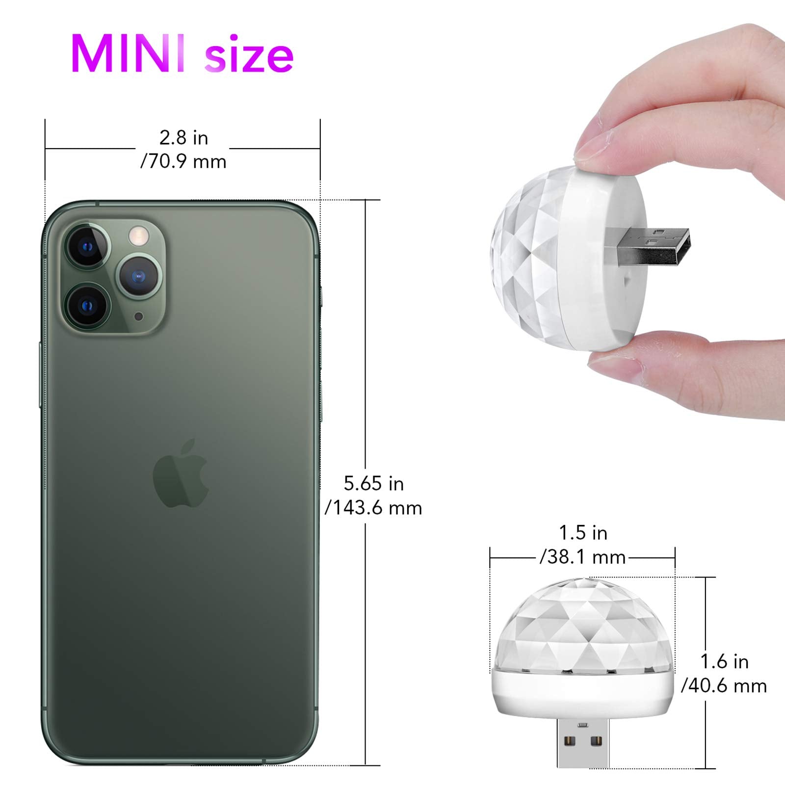 Lmaytech USB Mini Disco Ball Party Lights, Sound Activated, Portable LED, Model D-40, 4 Packs