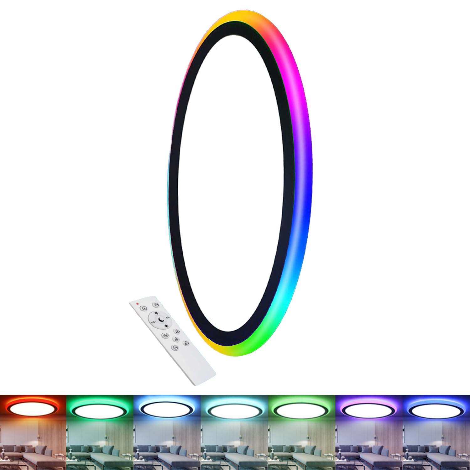 Stayofa 13Inch Magic RGB Flush Mount Led Ceiling Light 34W 3400LM Dimmable with Remote Control 3000-6500K+RGB Color Changing Ceiling Light.Surface Round Ceiling Lights for Bedroom Living Room (Black)