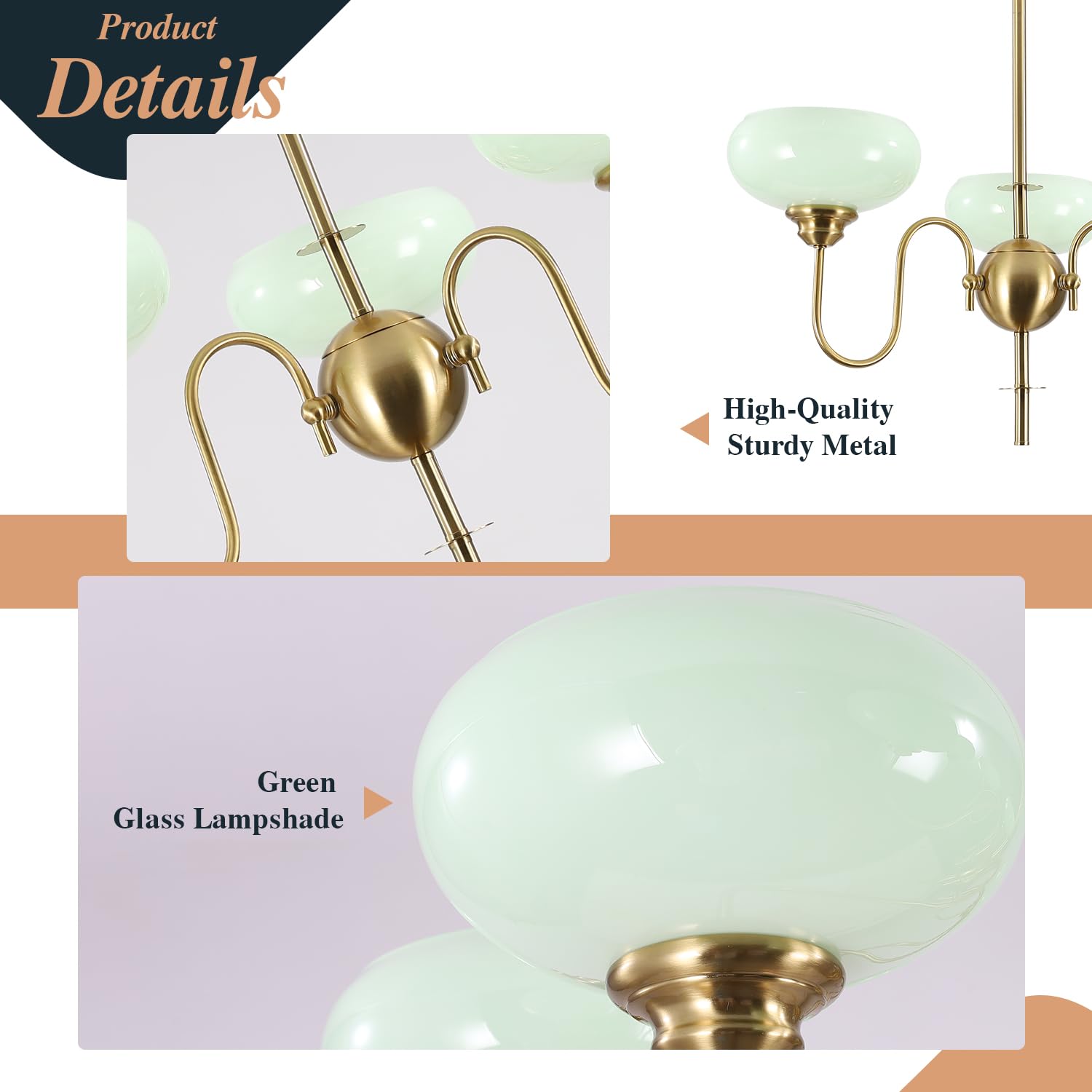 Bokt Green 3-Light Sputnik Chandelier Mid Century Modern Pendant Light Fixture With Glass Globe Lampshade Brass High Ceiling Cha