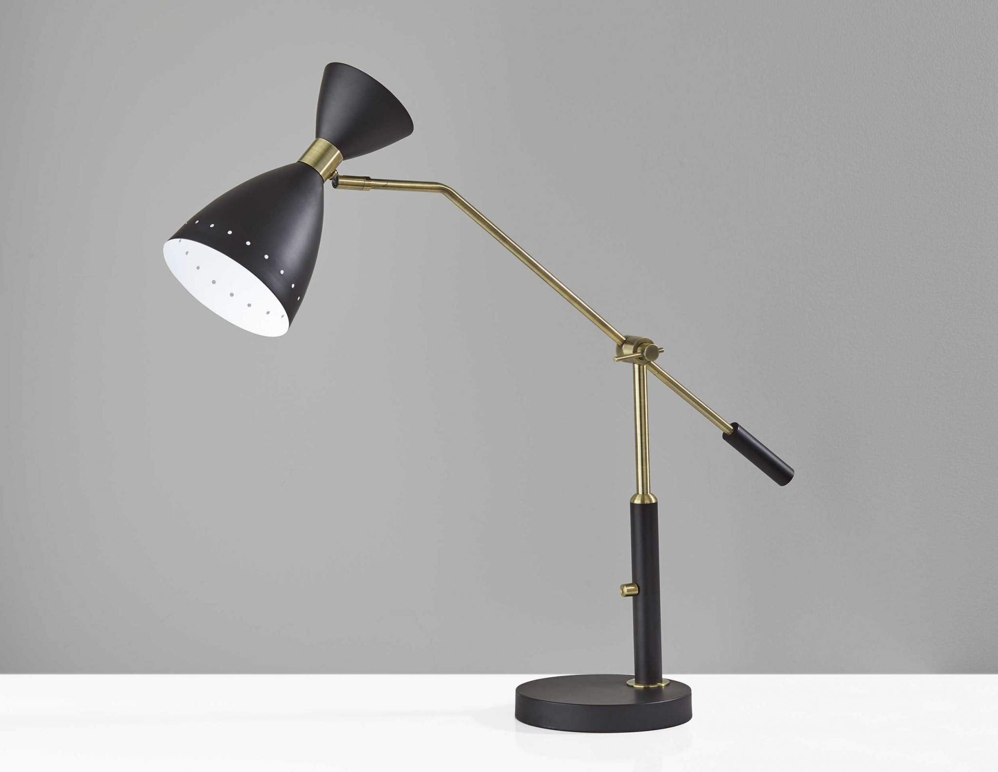 HomeRoots Adjustable Desk Lamp, Brass Cinch, Black Metal, Model HRF-372896