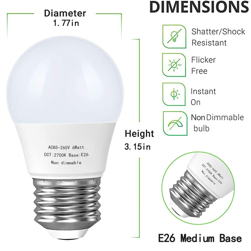 Gosche 60 Watt Light Bulb Equivalent, A15 Led Ceiling Fan Light Bulbs, 550 Lm, E26 Led Bulbs, Small For Refrigerator Bulb, Bedro