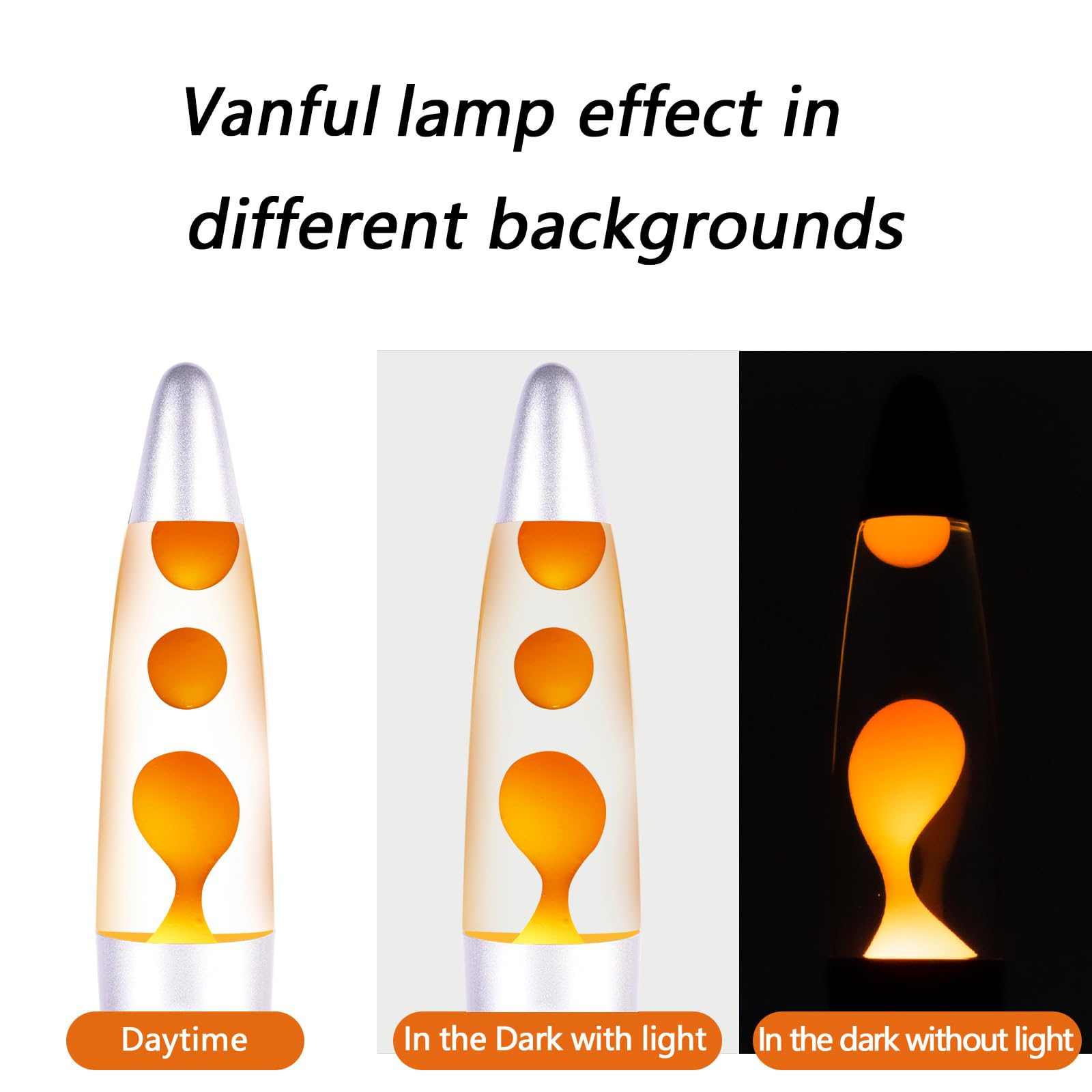 Vanful Orange Magma Lamp - 13in Liquid Motion Night Light, Aluminum, Silver Base, Mood Decor for Home, Office, Kids
