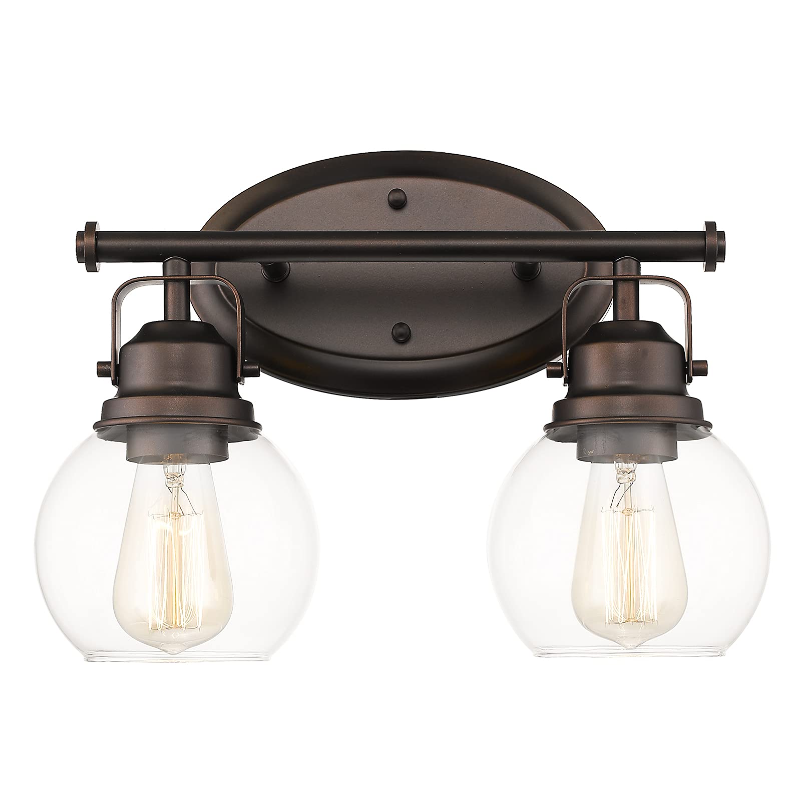 Audickic Farmhouse Vintage Bathroom Vanity Light, 2-Light Wall Mount Lighting Sconce Over Mirror, Oil Rubbed Bronze Finish and C