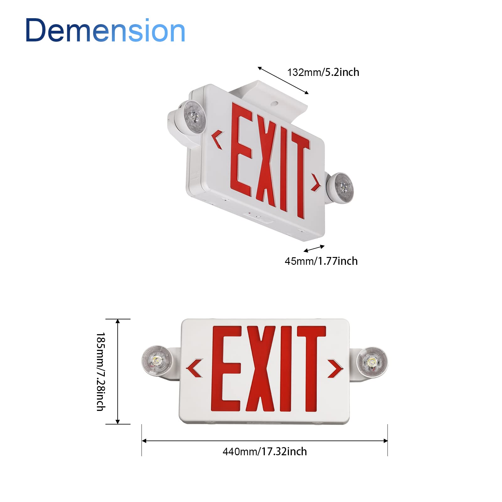 GZRUIYANG Exit Sign with Emergency Lights, LED, Battery Backup, UL 924 Certified, 1 Pack, White Housing Red Letter, Model RY-EX02-WH-RE-