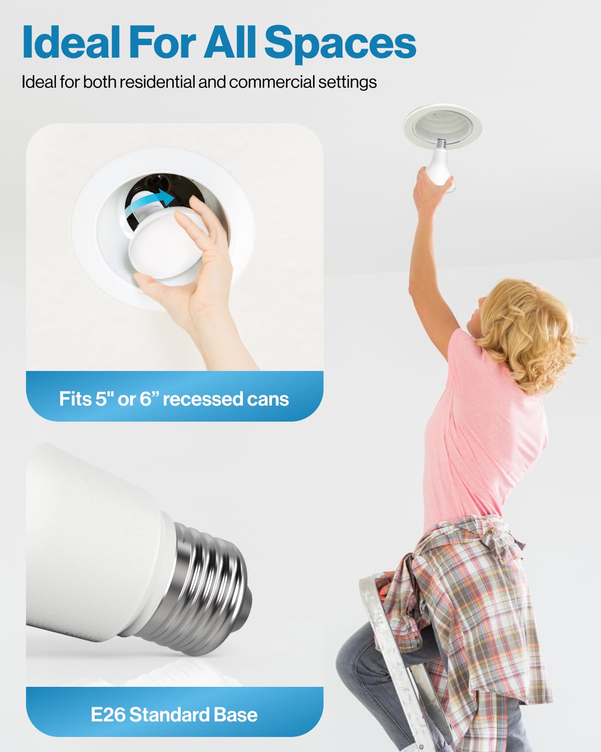 Sunco 6 Pack Br30 Led Bulb, Recessed Can Light Bulbs, Indoor Flood Lighting, 1600 Lm, 16W (100W Equivalent) 5000K Daylight, E26