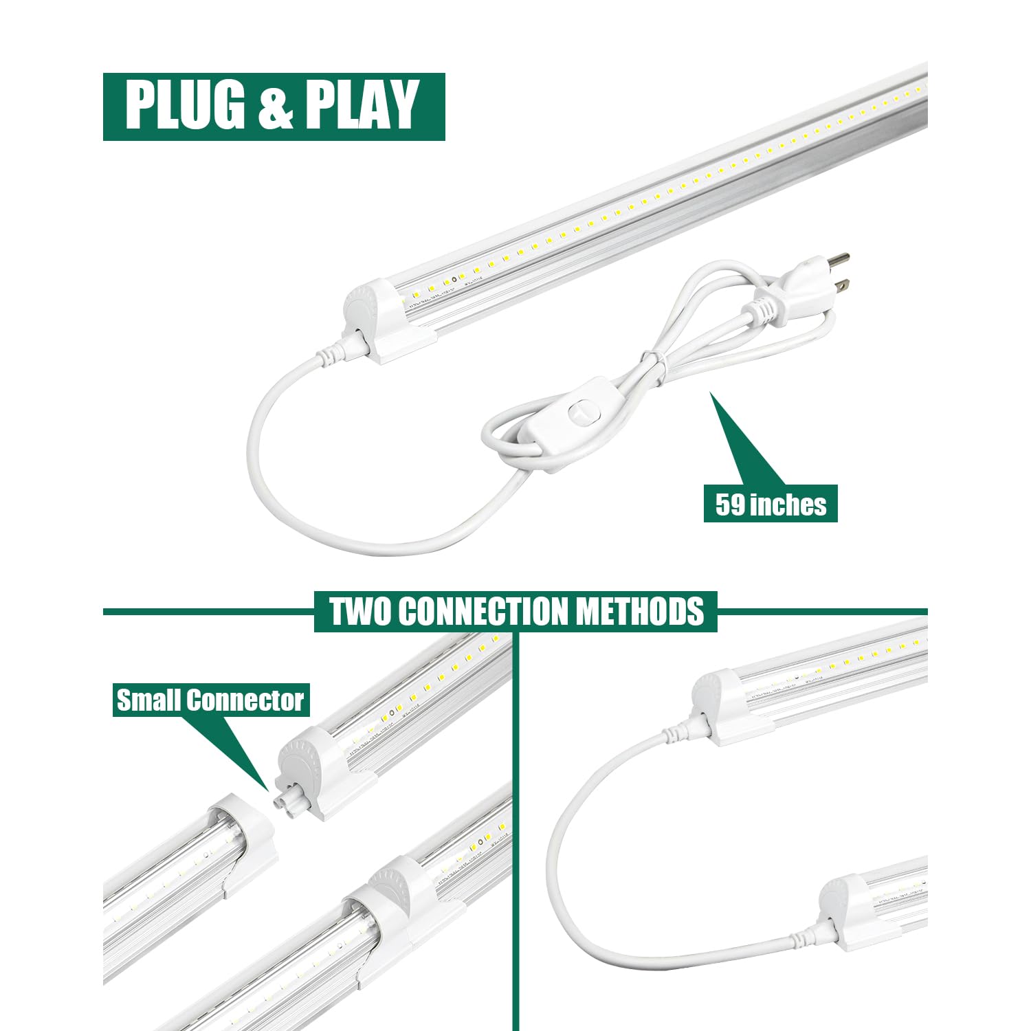 Szhlux 10 Pack Led Shop Light 4Ft, 42W 5000K 6300Lm Daylight White Linkable Integrated Fixture, V Shape T8 Led Tube Lights, Clea